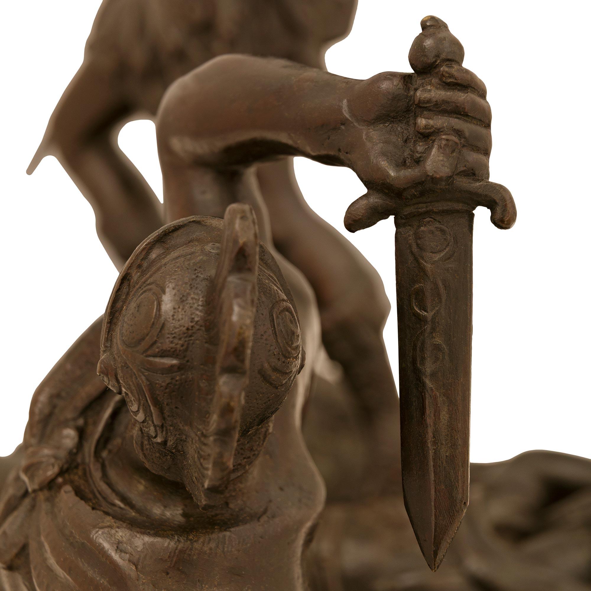 Italian 19th century Bronze and Marble statue of Aeneas, Lausus and Mezentius For Sale 2