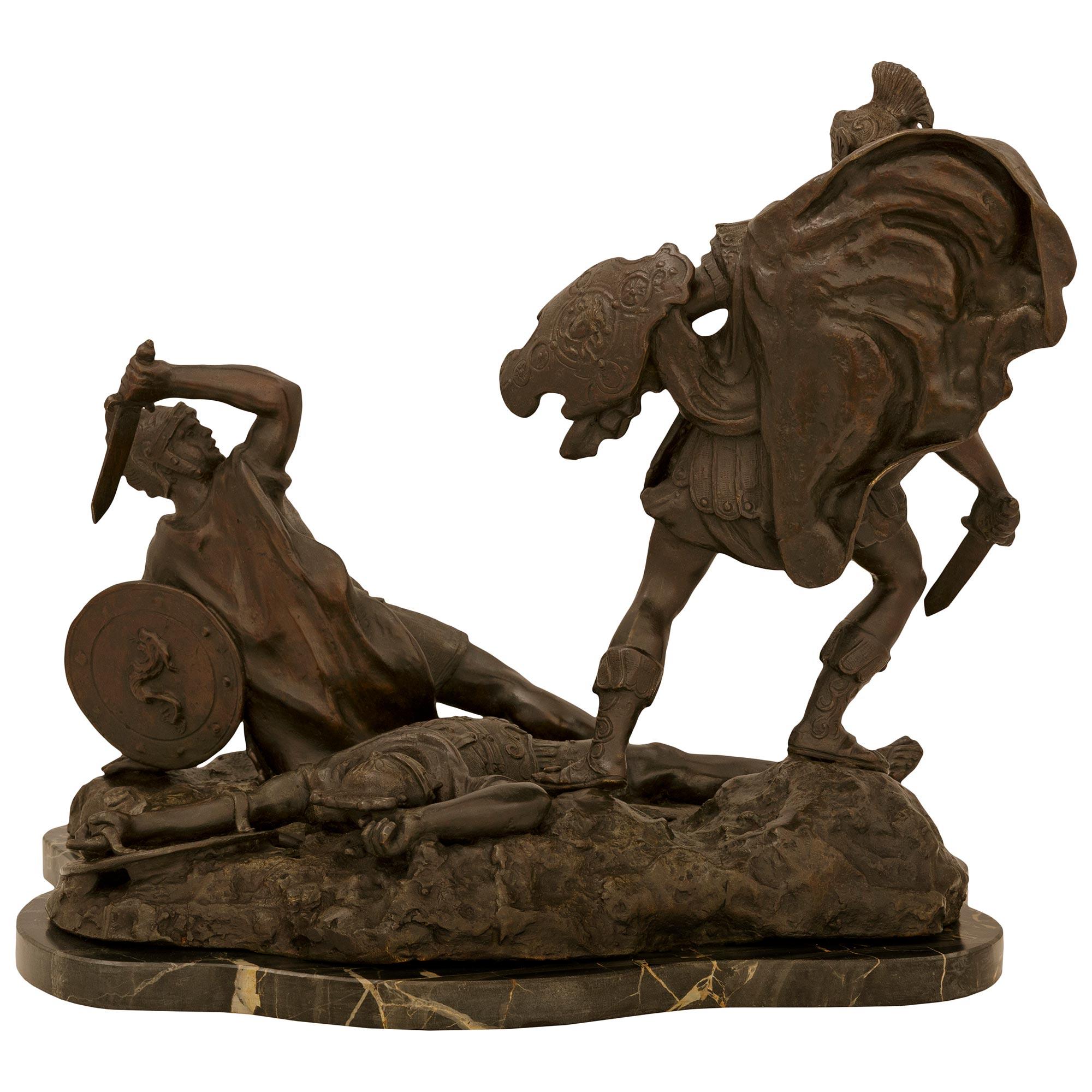 Italian 19th century Bronze and Marble statue of Aeneas, Lausus and Mezentius For Sale 5