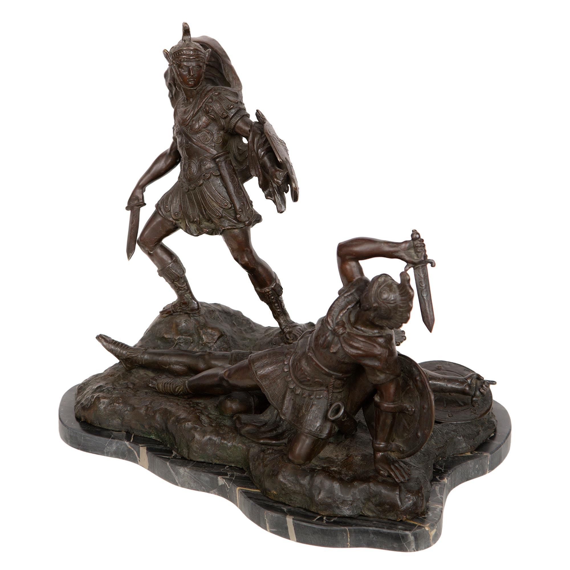 Neoclassico Italian 19th century Bronze and Marble statue of Aeneas, Lausus and Mezentius in vendita