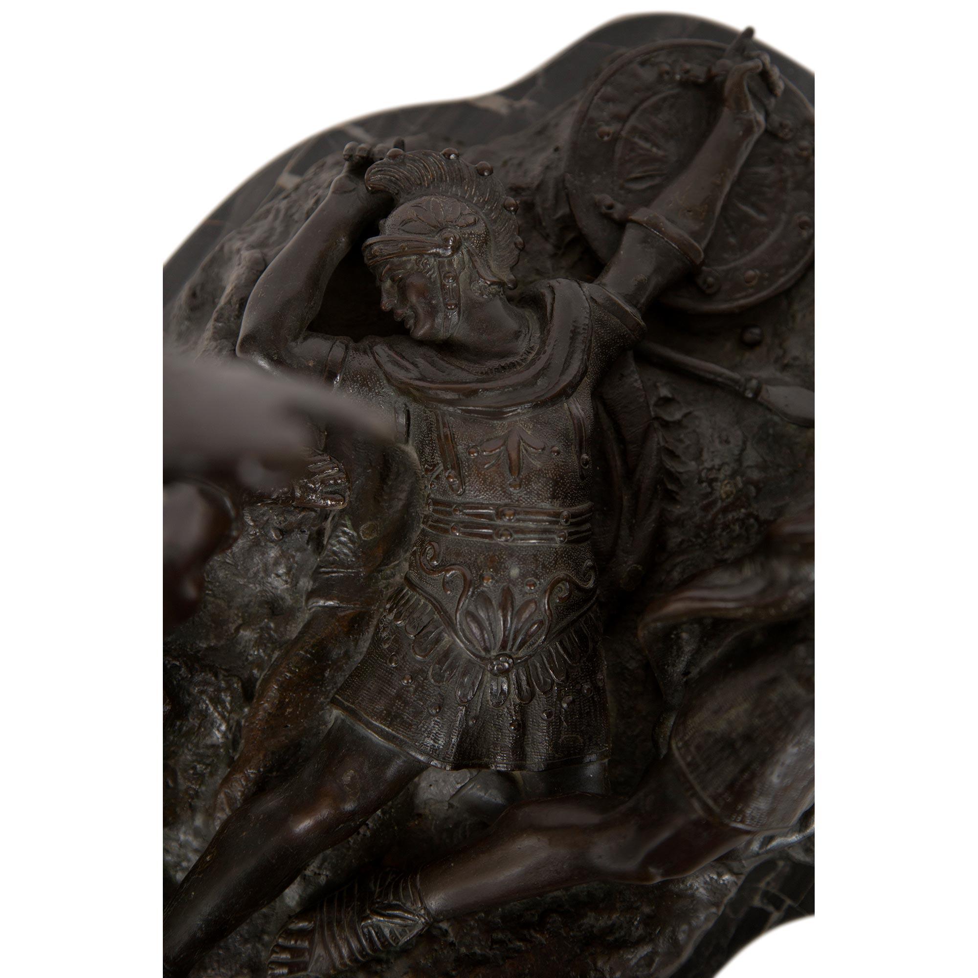 Bronzo Italian 19th century Bronze and Marble statue of Aeneas, Lausus and Mezentius in vendita