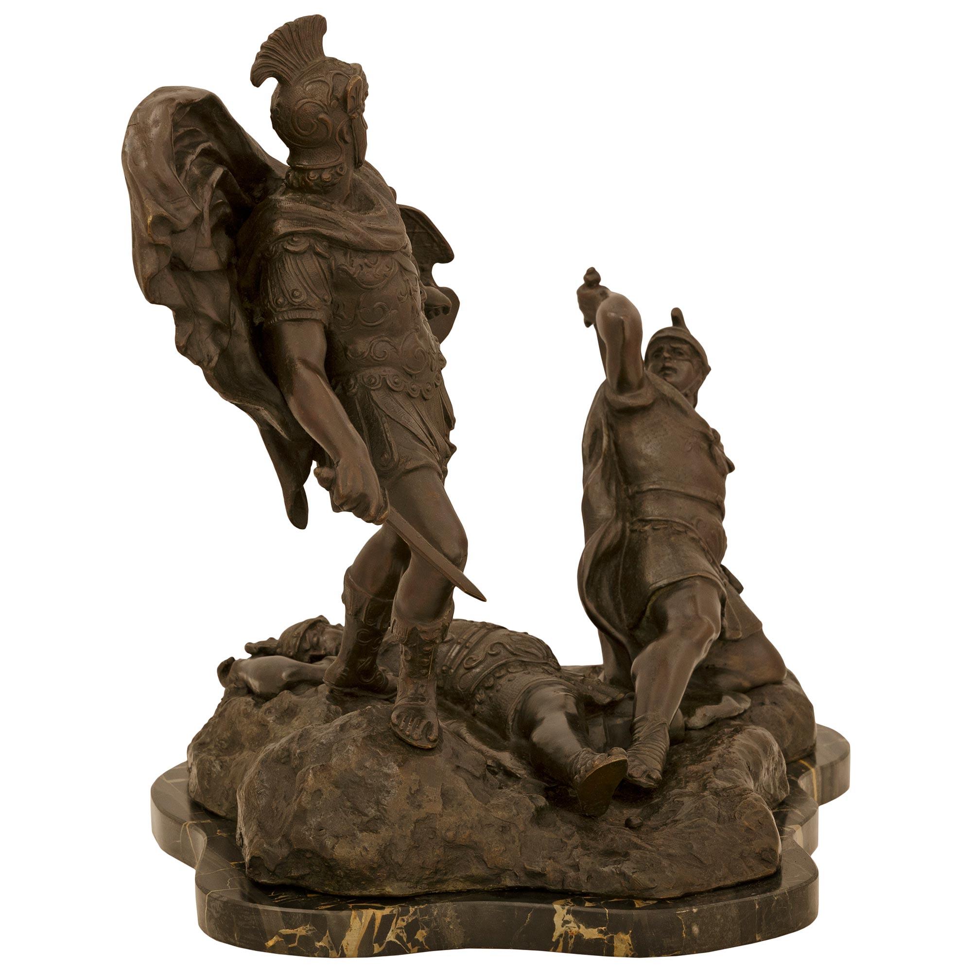 Neoclassical Italian 19th century Bronze and Marble statue of Aeneas, Lausus and Mezentius For Sale