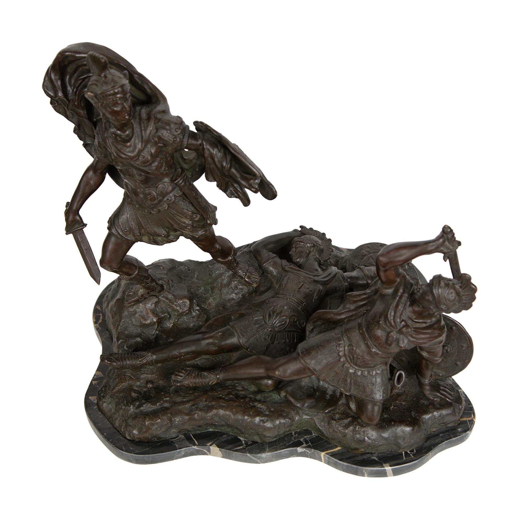 Italian 19th century Bronze and Marble statue of Aeneas, Lausus and Mezentius in vendita 1