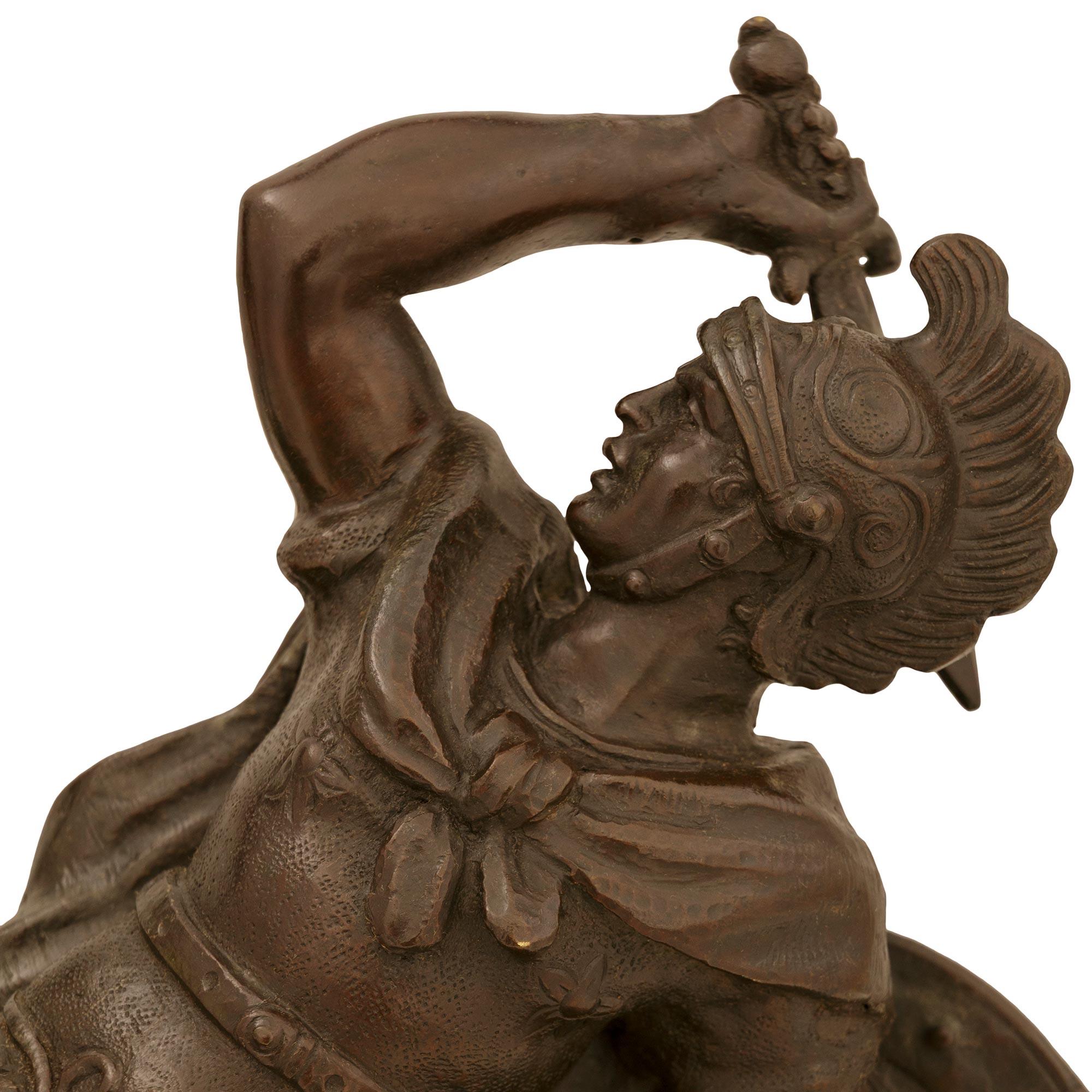 Italian 19th century Bronze and Marble statue of Aeneas, Lausus and Mezentius In Good Condition For Sale In West Palm Beach, FL