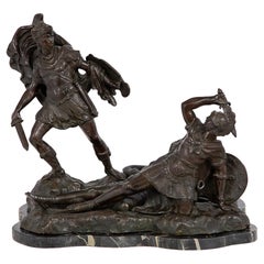Italian 19th century Bronze and Marble statue of Aeneas, Lausus and Mezentius