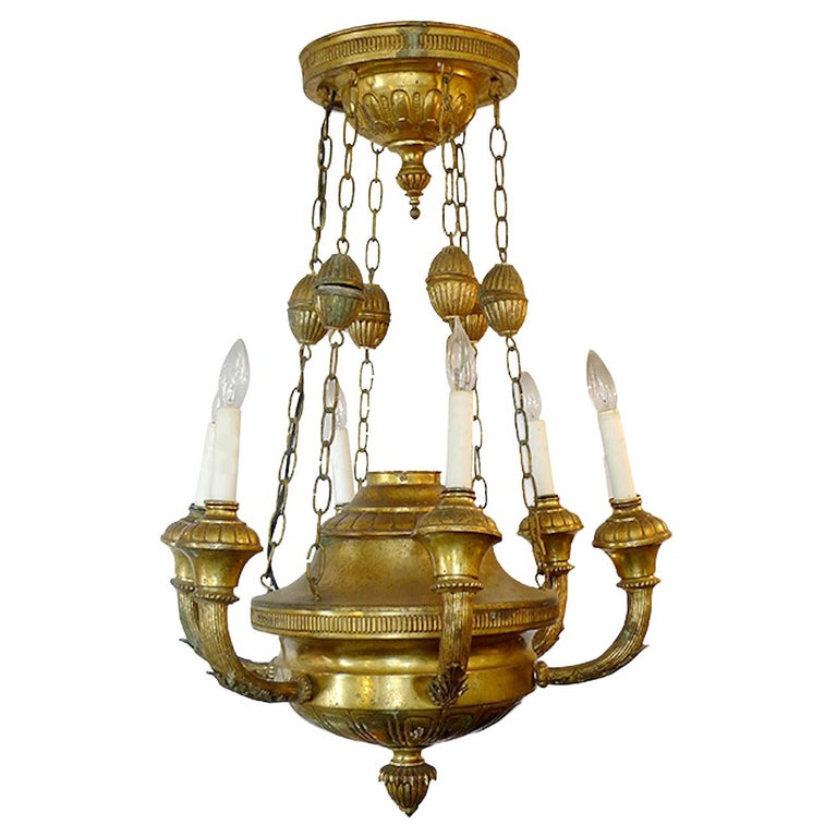 Italian 19th Century Bronze Dome Chandelier With Six Outer Lights Italian 19th Century Bronze Dome Chandelier With Six Outer Lights