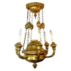 Italian 19th Century Bronze Dome Chandelier with Six Outer Lights