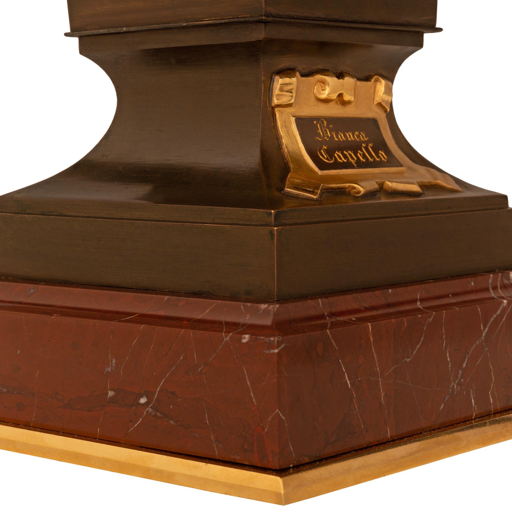 Italian 19th century Bronze, Ormolu, and Marble statue, signed Ceribelli For Sale 5