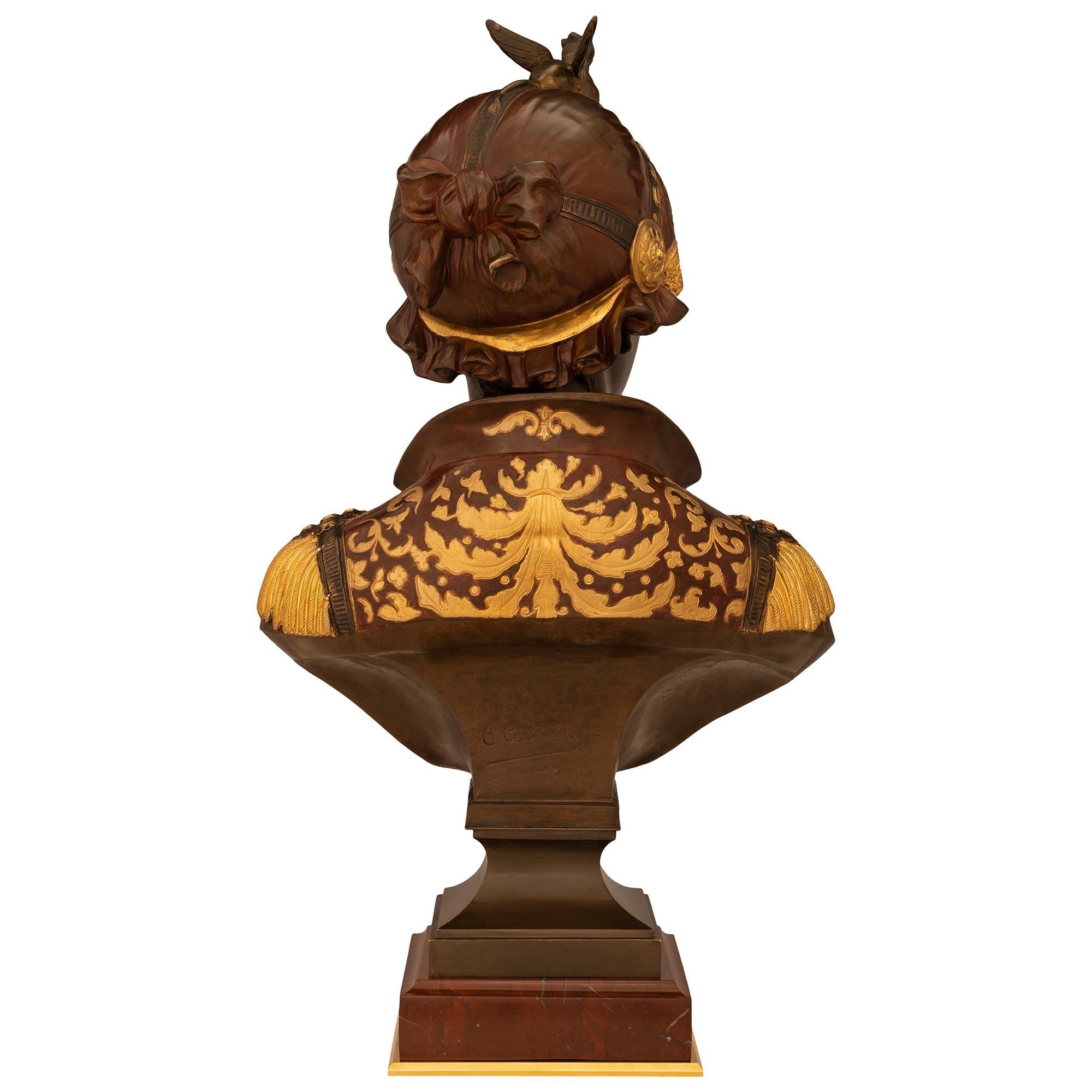 Italian 19th century Bronze, Ormolu, and Marble statue, signed Ceribelli For Sale 6
