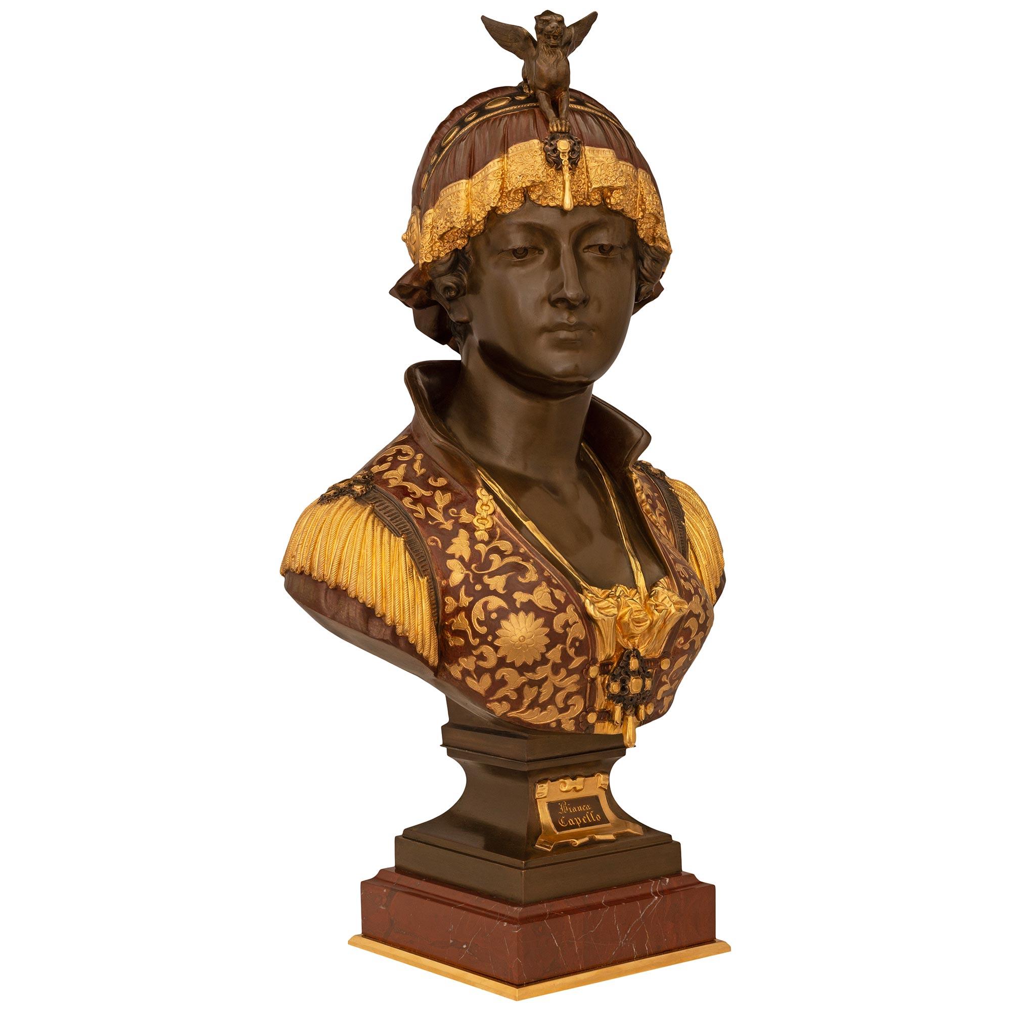 Greek Revival Italian 19th century Bronze, Ormolu, and Marble statue, signed Ceribelli For Sale