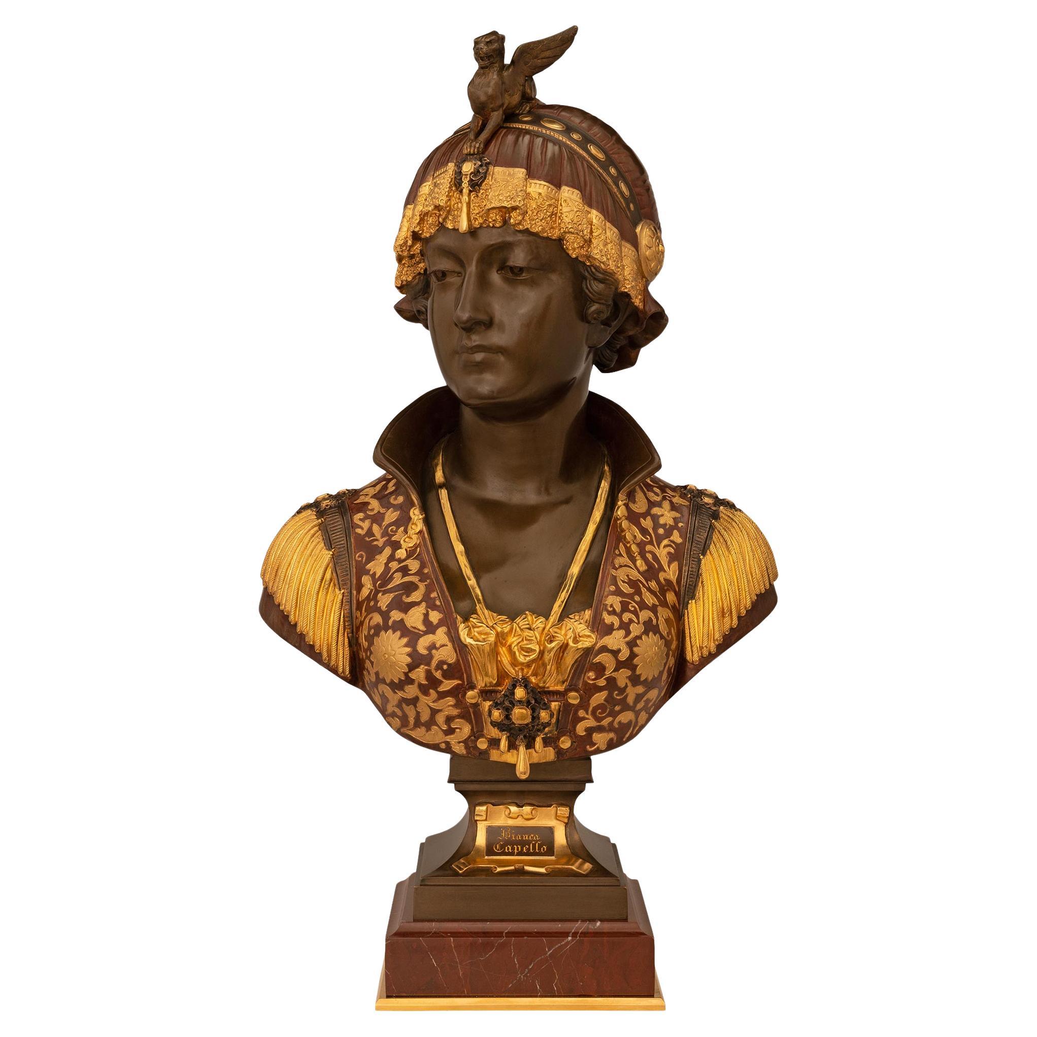 Italian 19th century Bronze, Ormolu, and Marble statue, signed Ceribelli