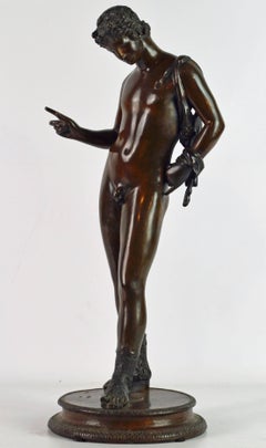 Italian 19th Century Bronze Statue of Antinous with Goatskin after the Antique