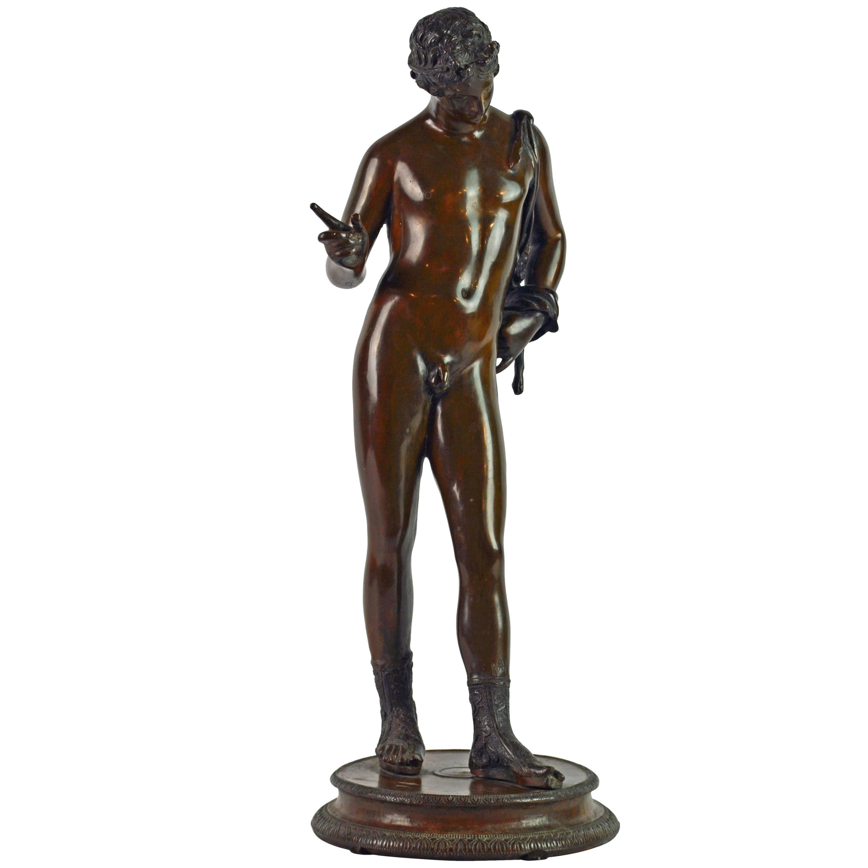 Italian 19th Century Bronze Statue of Antinous with Goatskin after the Antique