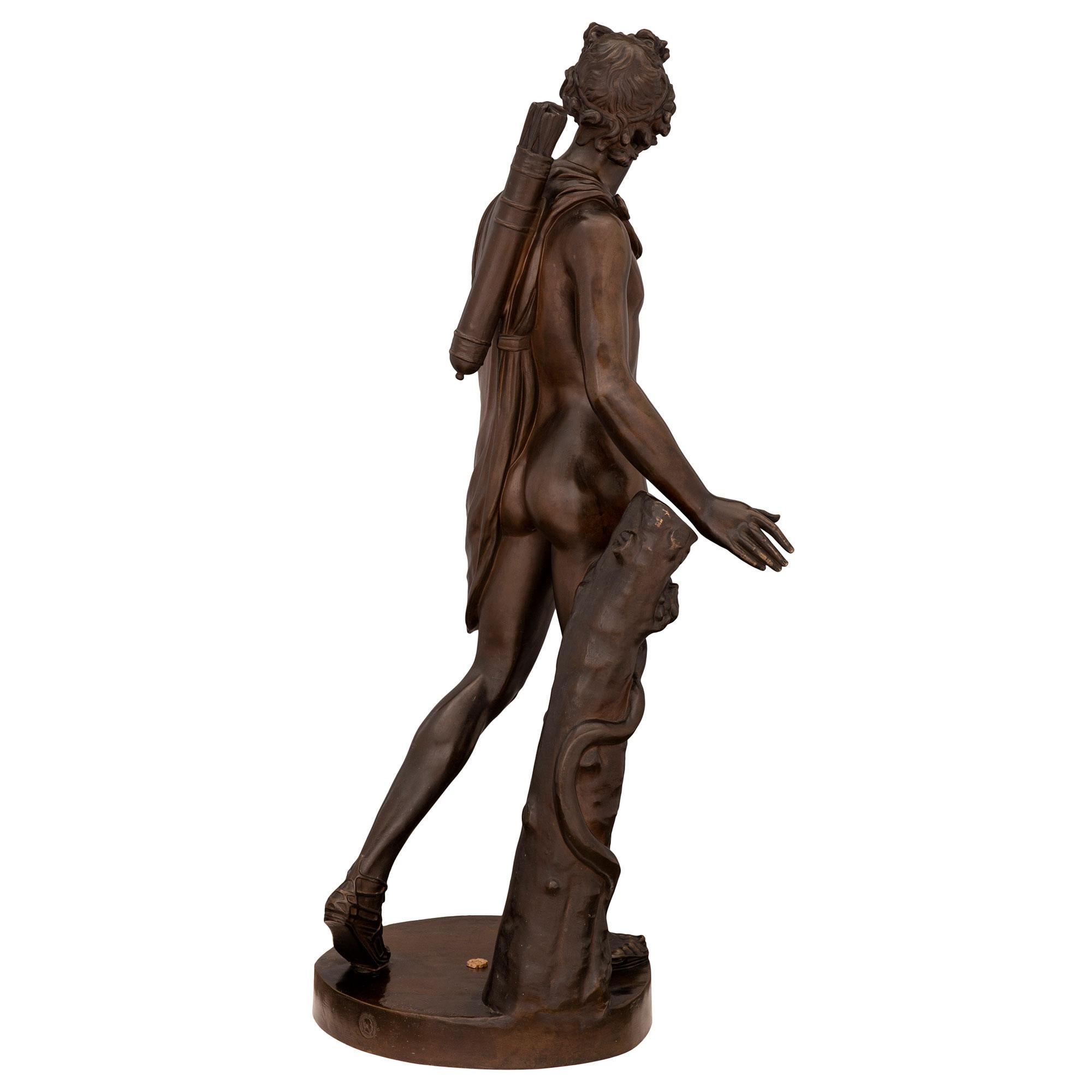 Patinated Italian 19th Century Bronze Statue of Apollo, Signed F. Barbedienne Fondeur For Sale