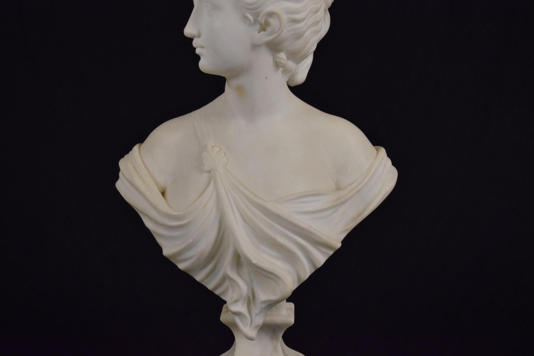 Italian 19th Century Bust of Diana White Marble Neoclassical Style 5