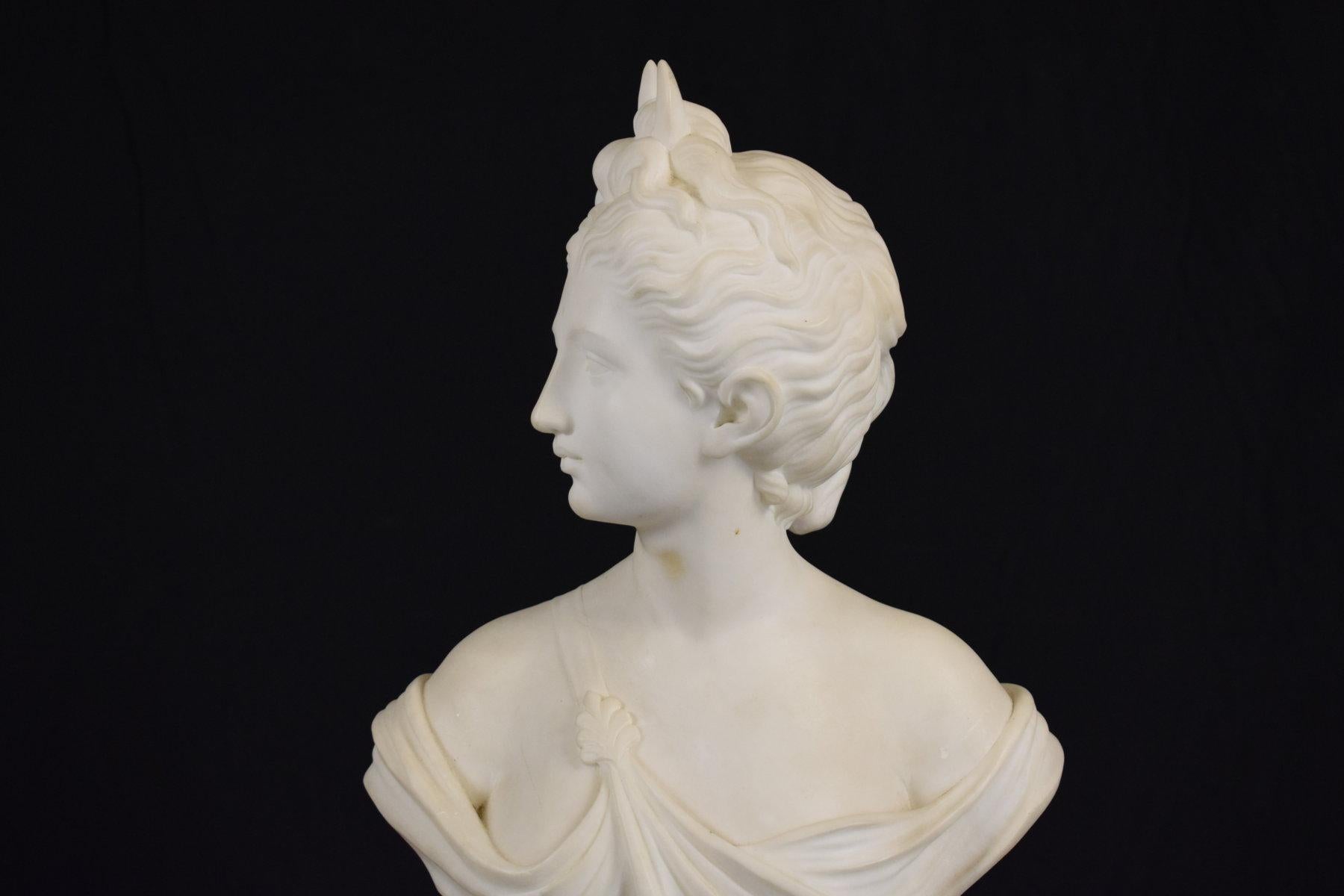 Italian 19th Century Bust of Diana White Marble Neoclassical Style 6