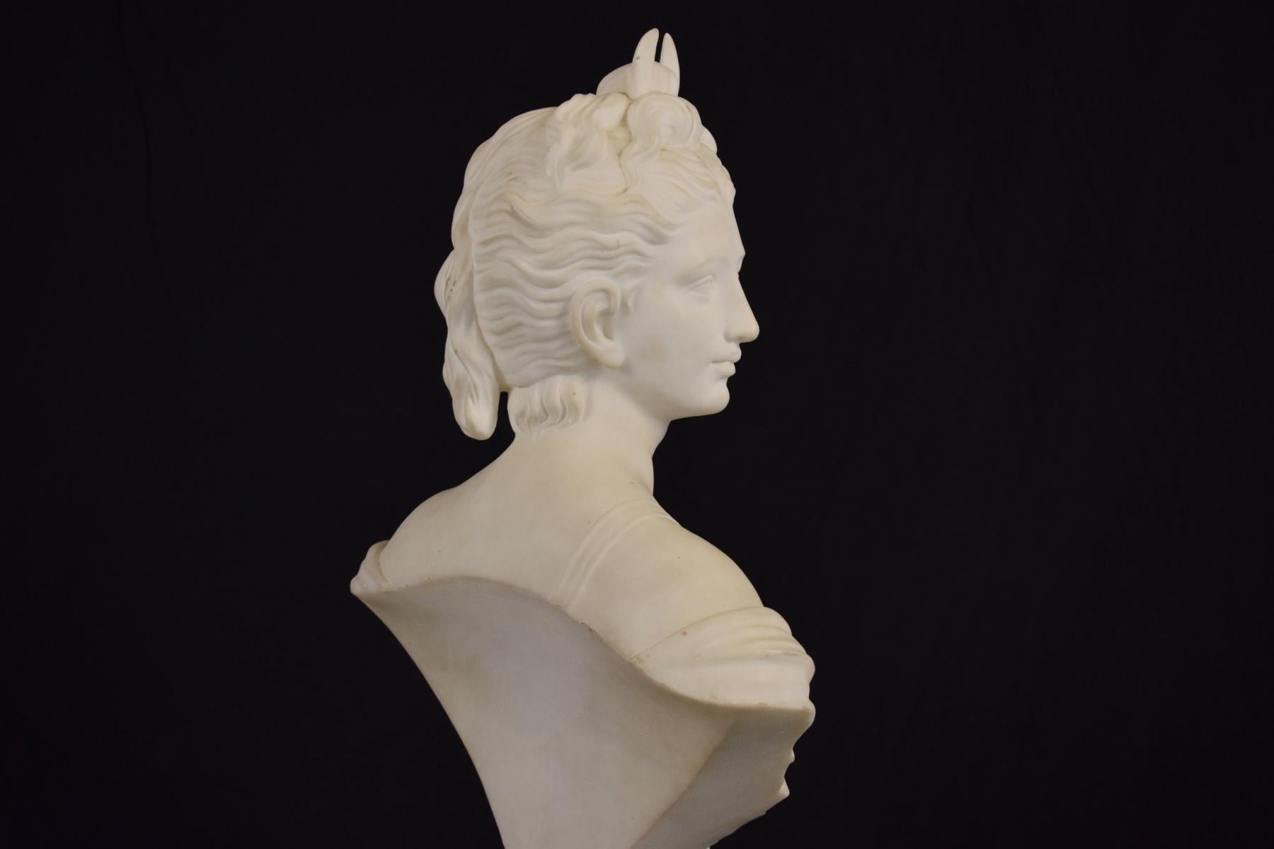 Italian 19th Century Bust of Diana White Marble Neoclassical Style 7