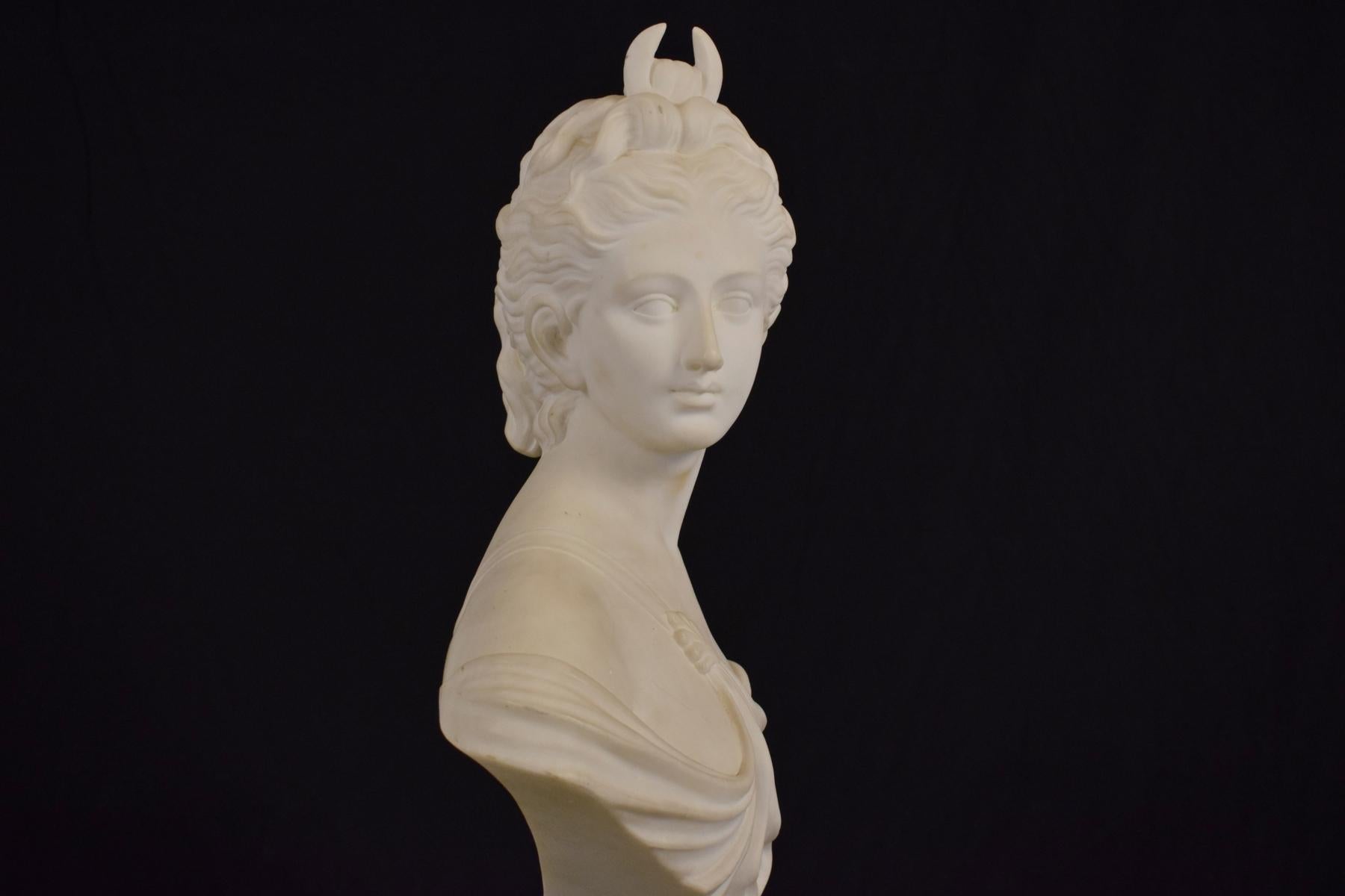 Italian 19th Century Bust of Diana White Marble Neoclassical Style 8