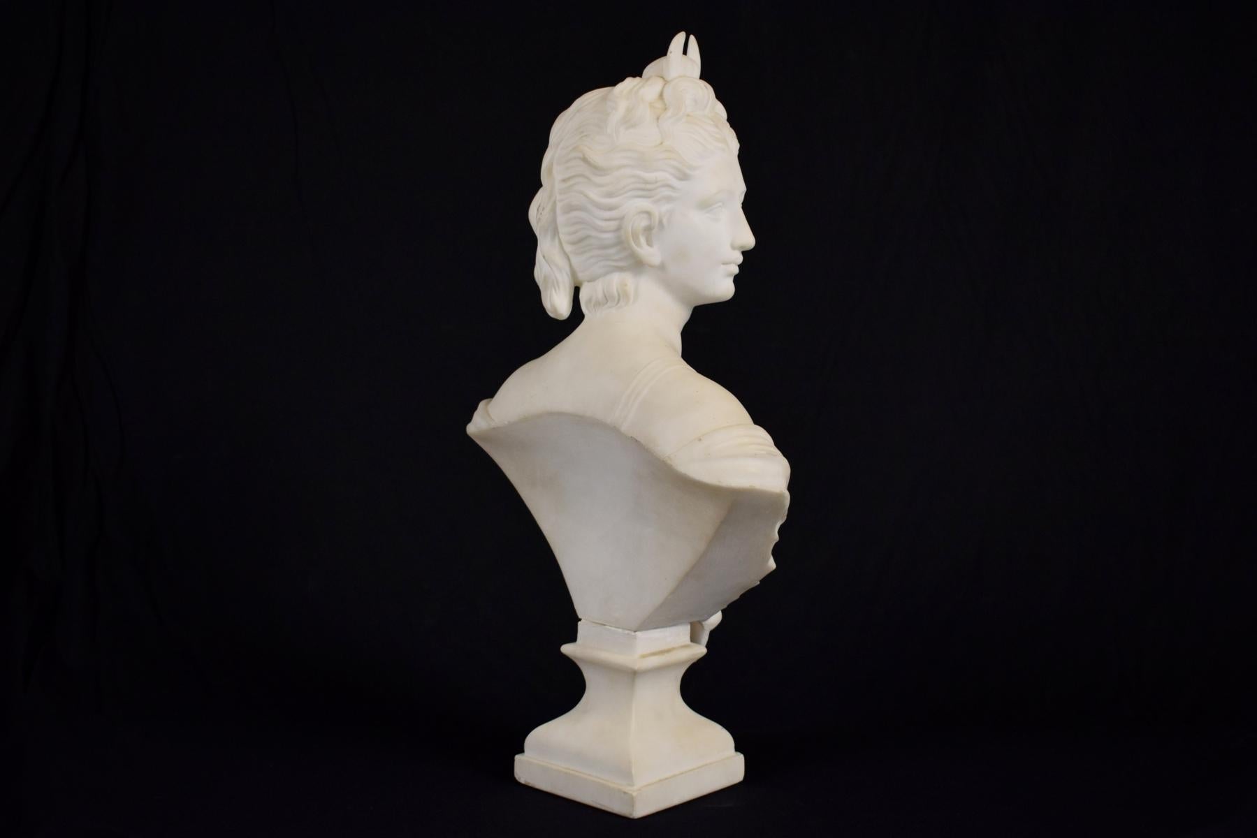 French Italian 19th Century Bust of Diana White Marble Neoclassical Style