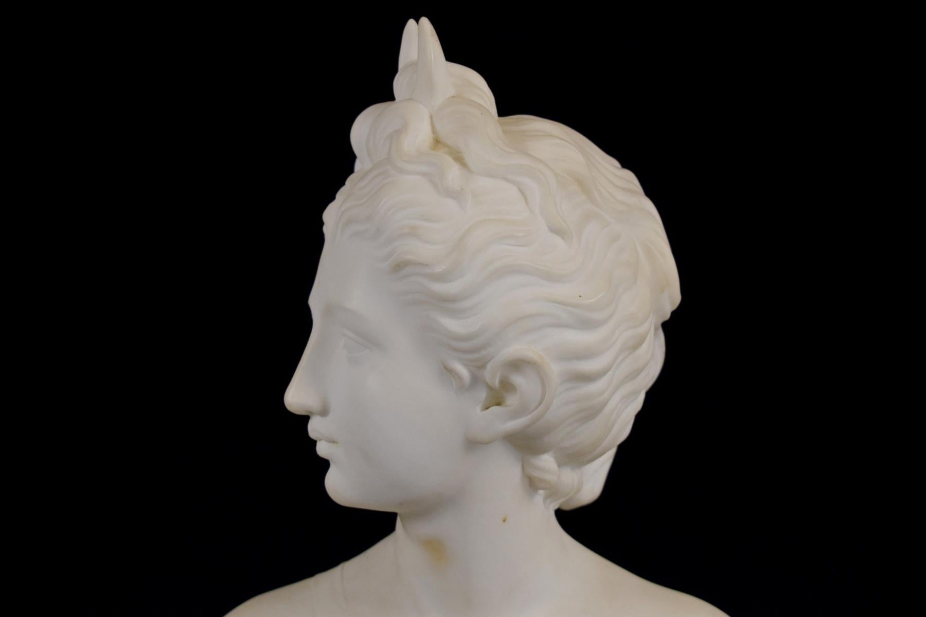 Italian 19th Century Bust of Diana White Marble Neoclassical Style 1