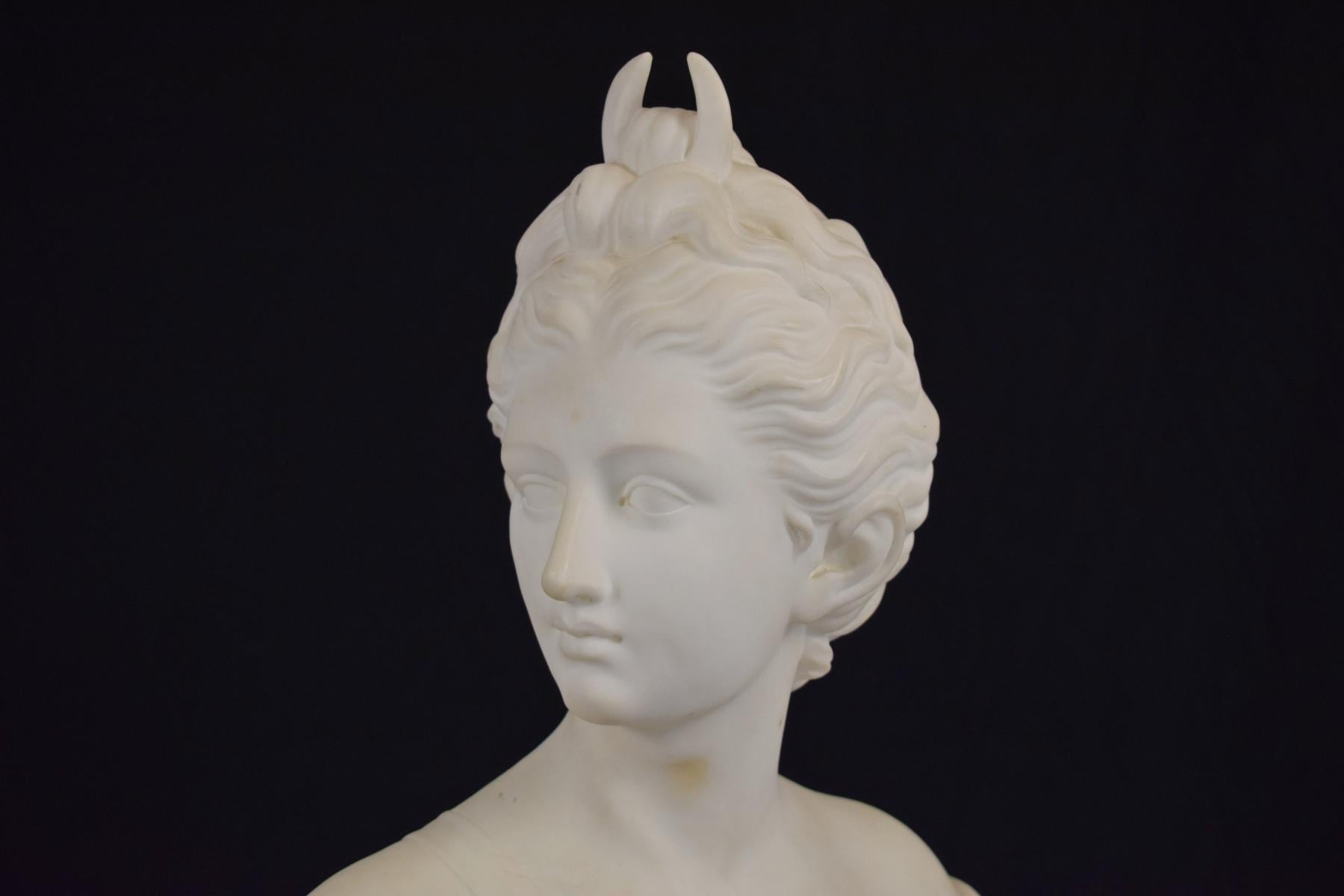 Italian 19th Century Bust of Diana White Marble Neoclassical Style 2