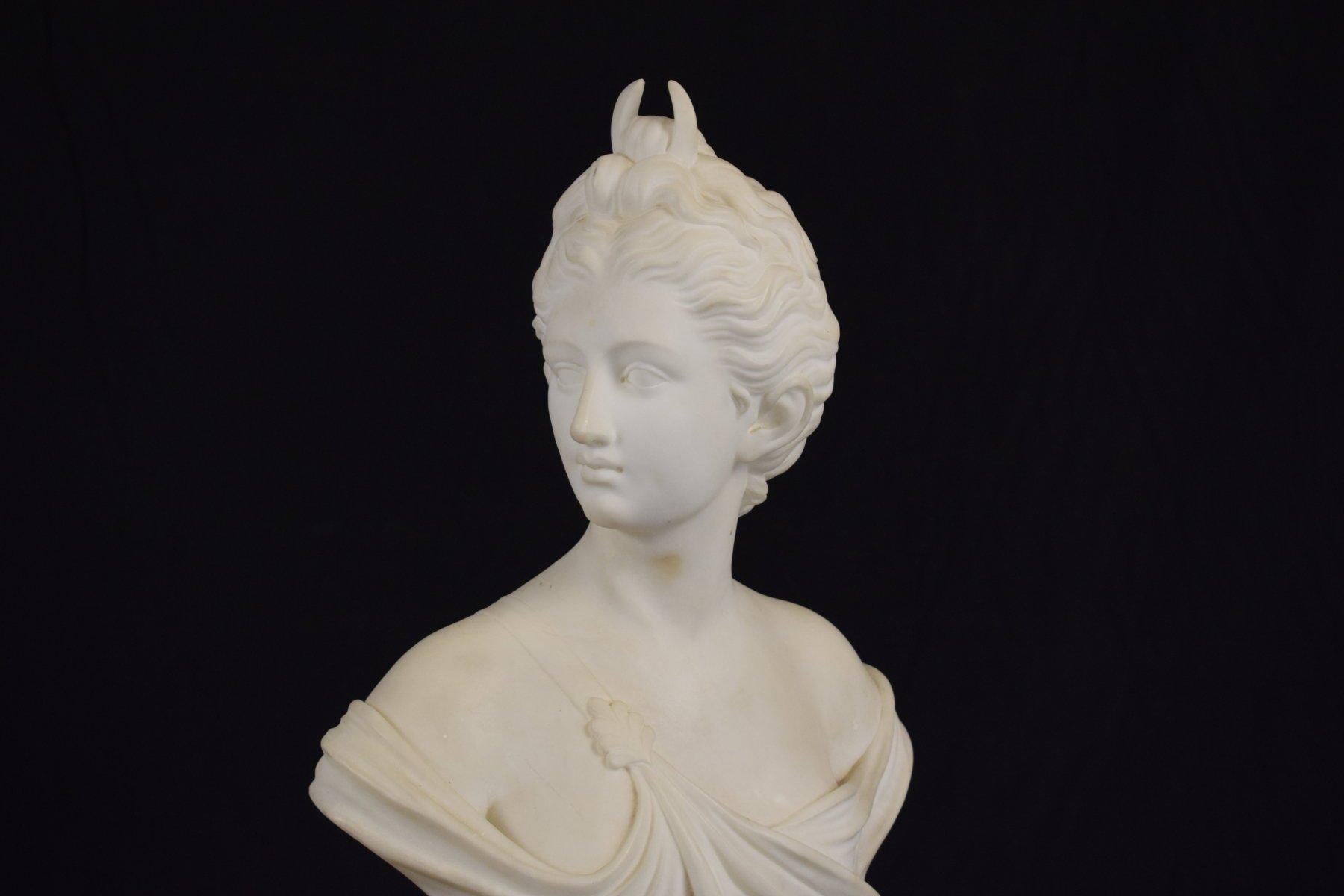 Italian 19th Century Bust of Diana White Marble Neoclassical Style 3