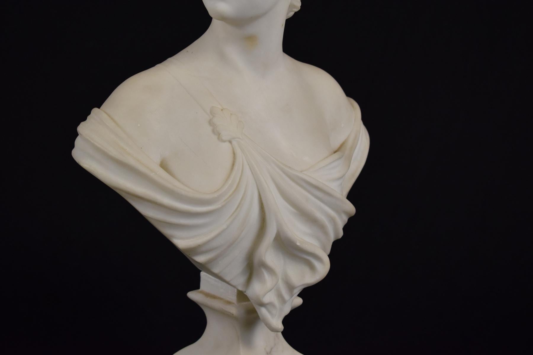 Italian 19th Century Bust of Diana White Marble Neoclassical Style 4