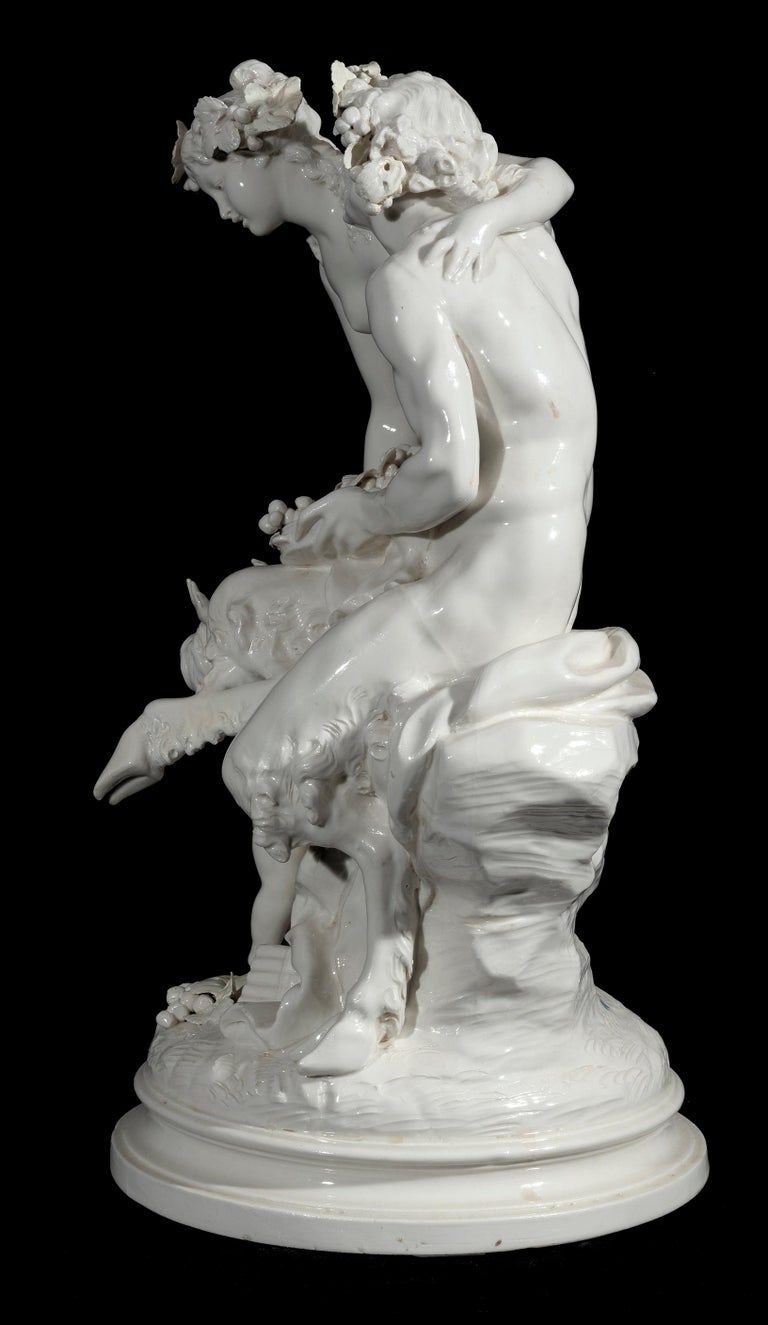 SHIPPING POLICY:
No additional costs will be added to this order.
Shipping costs will be totally covered by the seller (customs duties included). 

After Clodion 19th century porcelain 17 inches (43.2 cm)
The satyr seated on rockwork, gazing