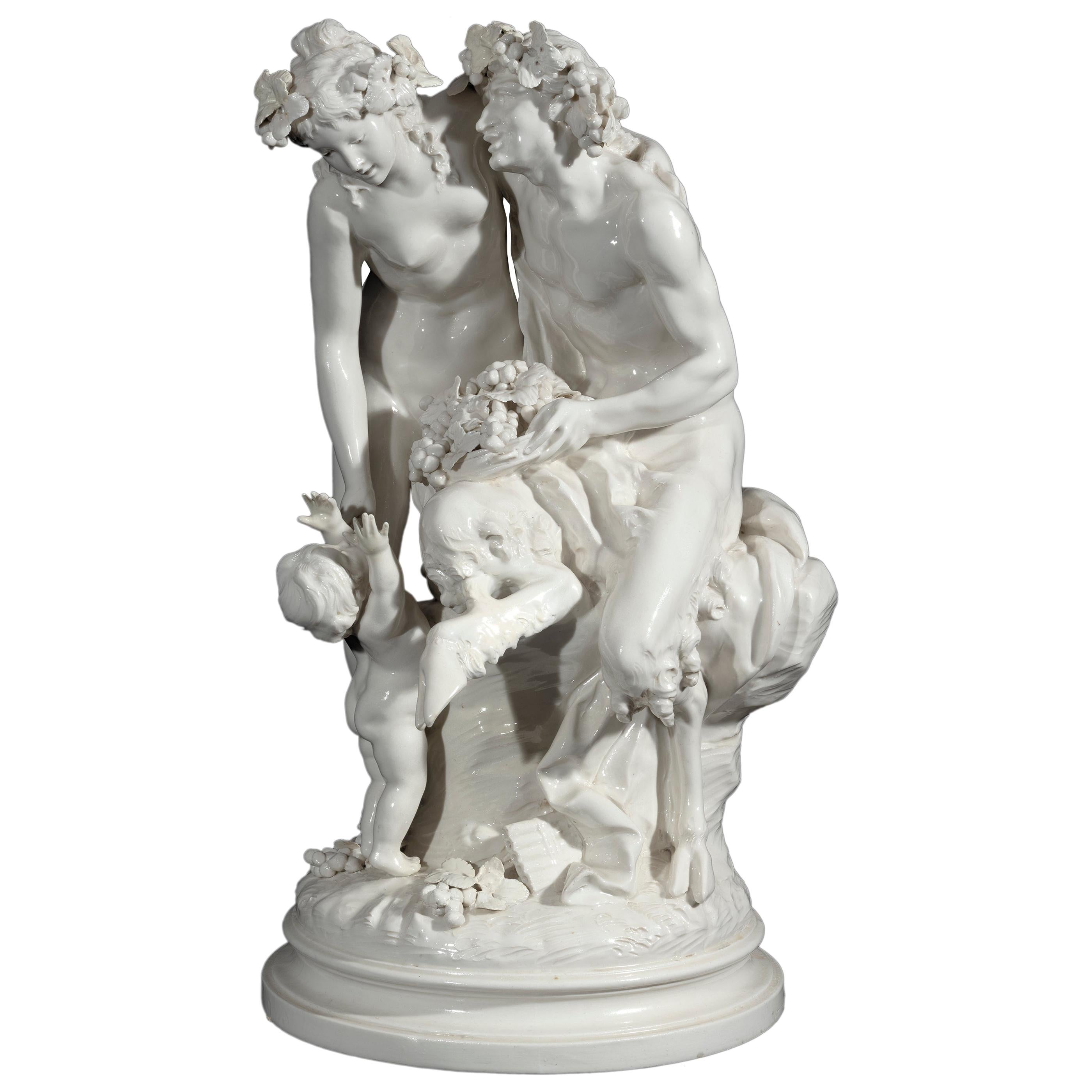 Italian 19th Century Capodimonte Group of a Satyr, Bacchante and Putto