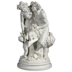 Italienische italienische Capodimonte-Gruppe eines Satyrs, Bacchante und Putto aus dem 19. Jahrhundert