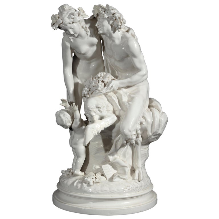 Italian 19th Century Capodimonte Group of a Satyr, Bacchante and Putto For Sale