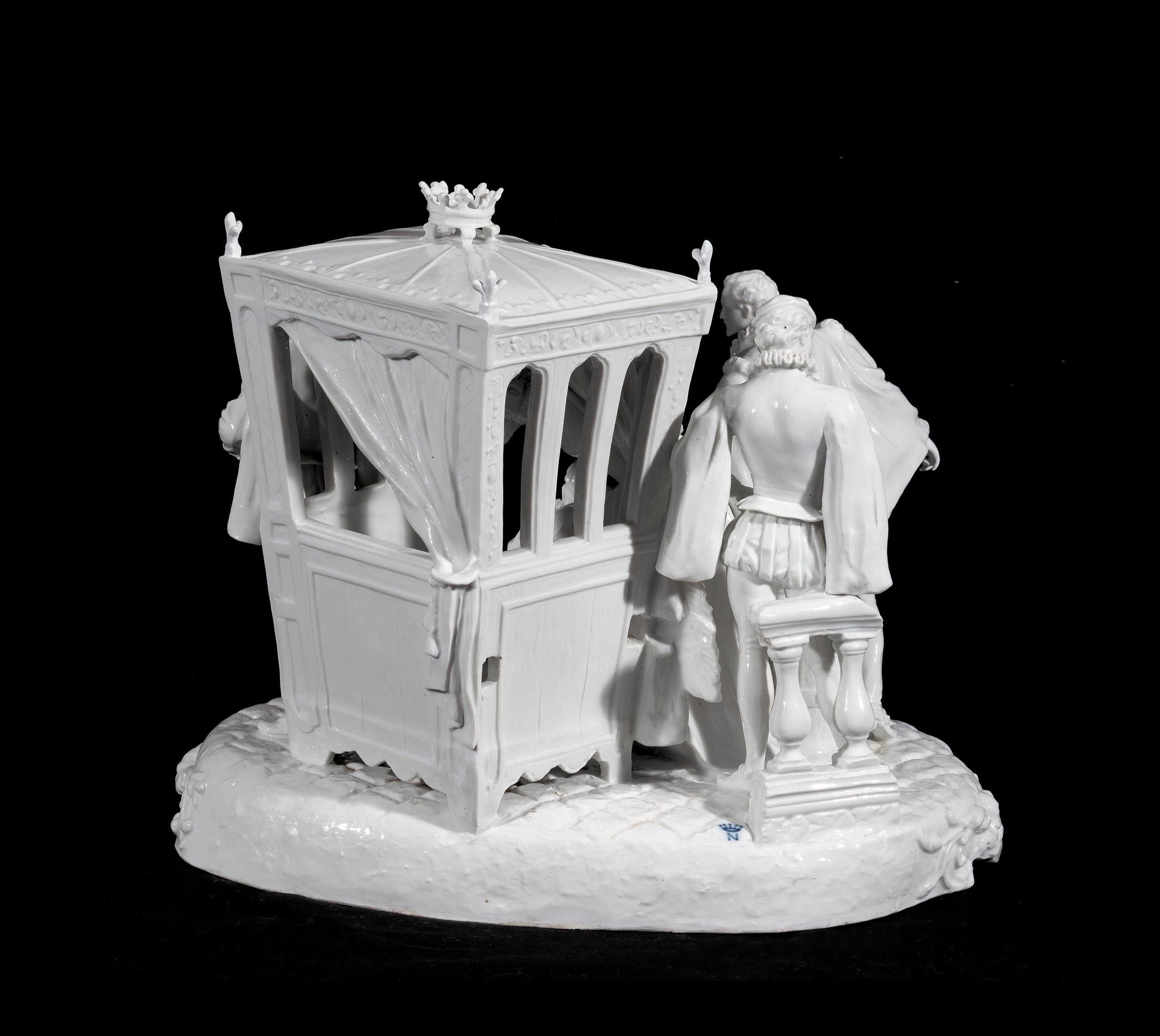 italien Scène de Gallant en Porcelaine de Capodimonte en Relief du 19ème Siècle Italien en vente