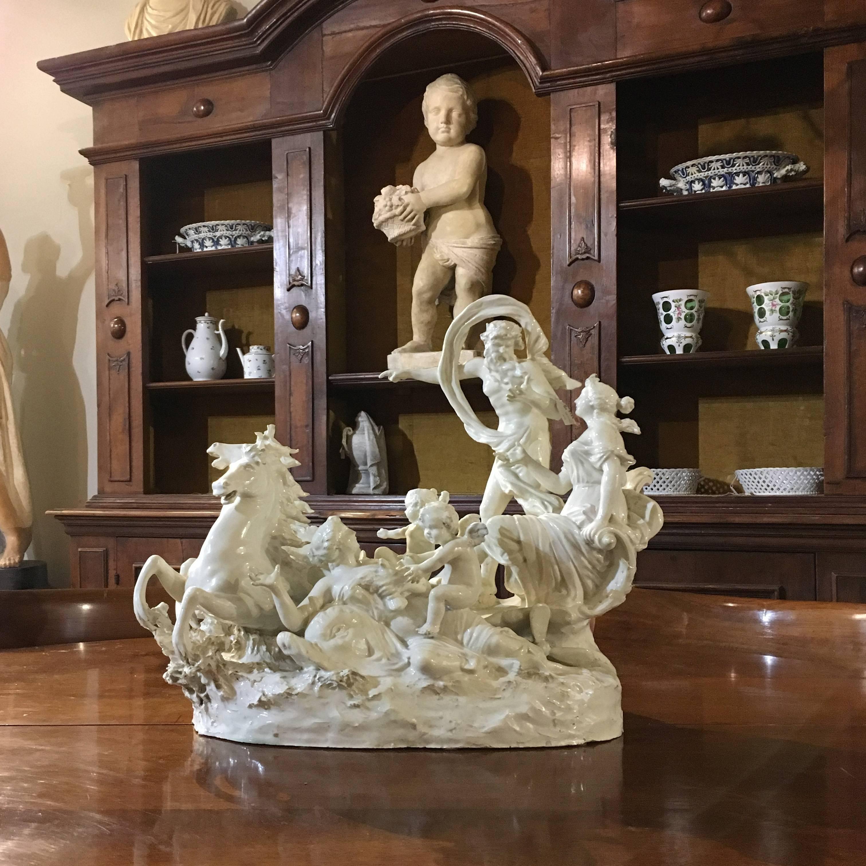 Italian 19th Century Capodimonte Porcelain Full-Relief Porcelain with Poseidon 7
