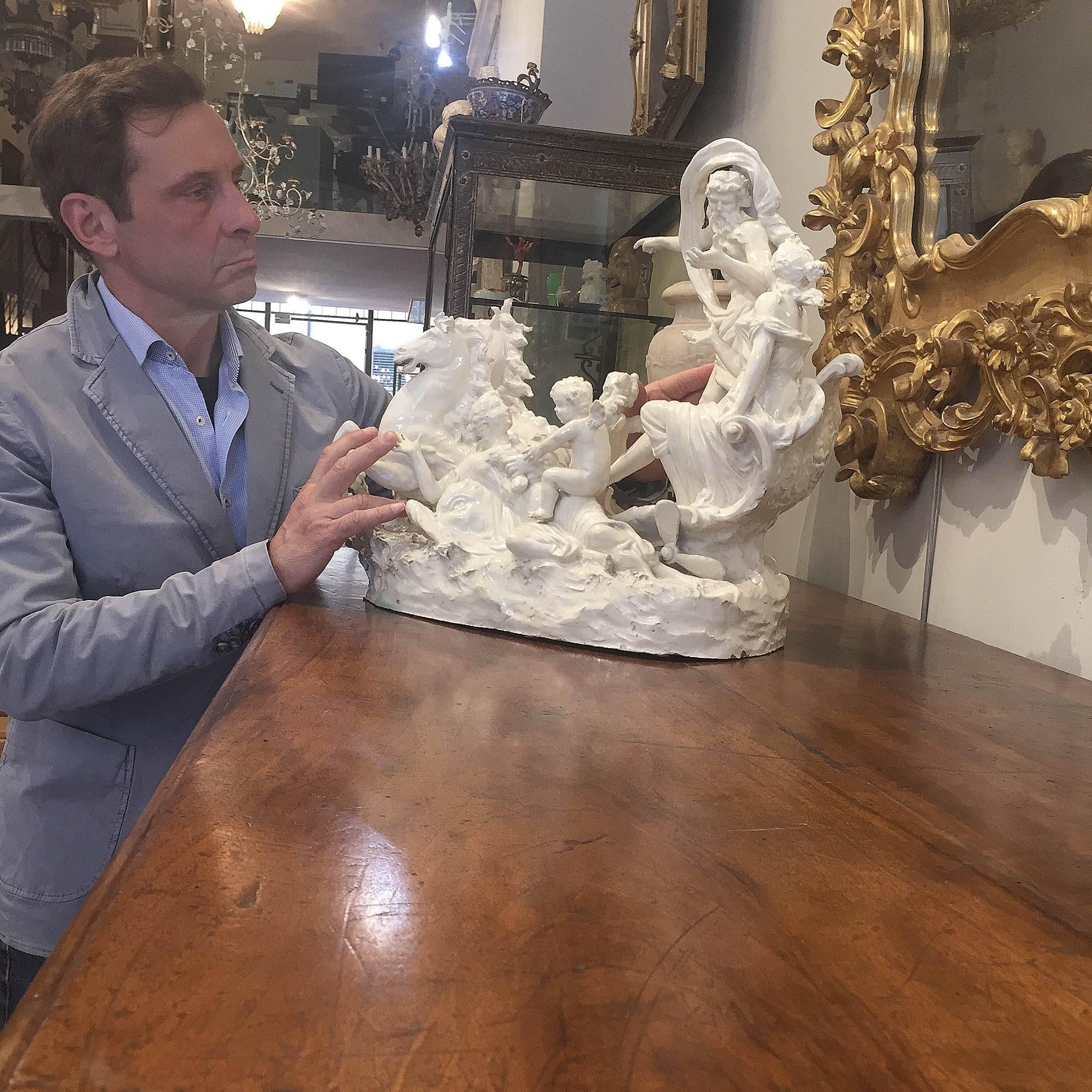 Italian 19th Century Capodimonte Porcelain Full-Relief Porcelain with Poseidon 8