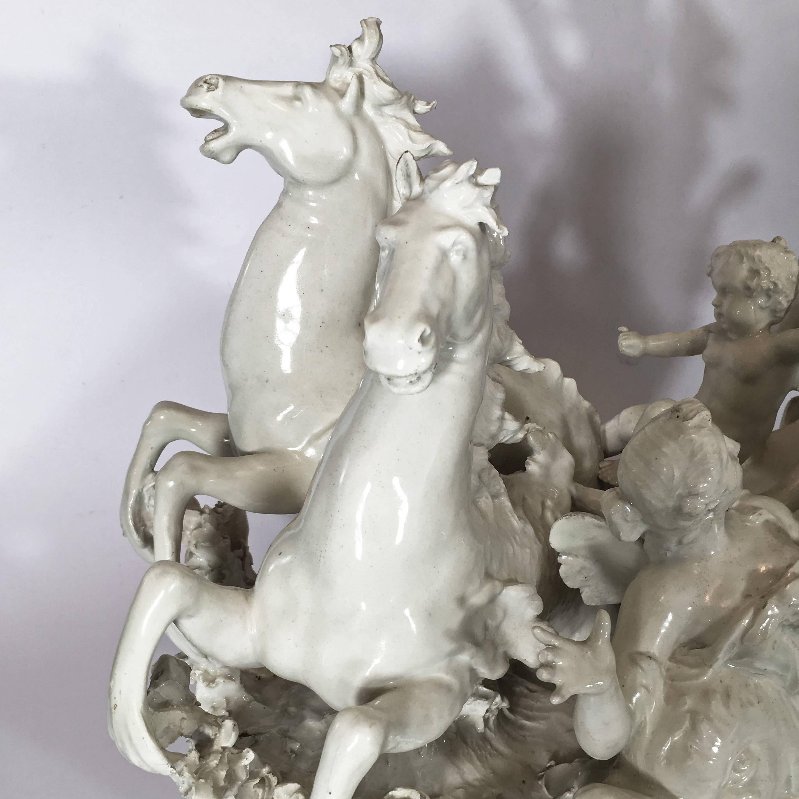 Neoclassical Italian 19th Century Capodimonte Porcelain Full-Relief Porcelain with Poseidon