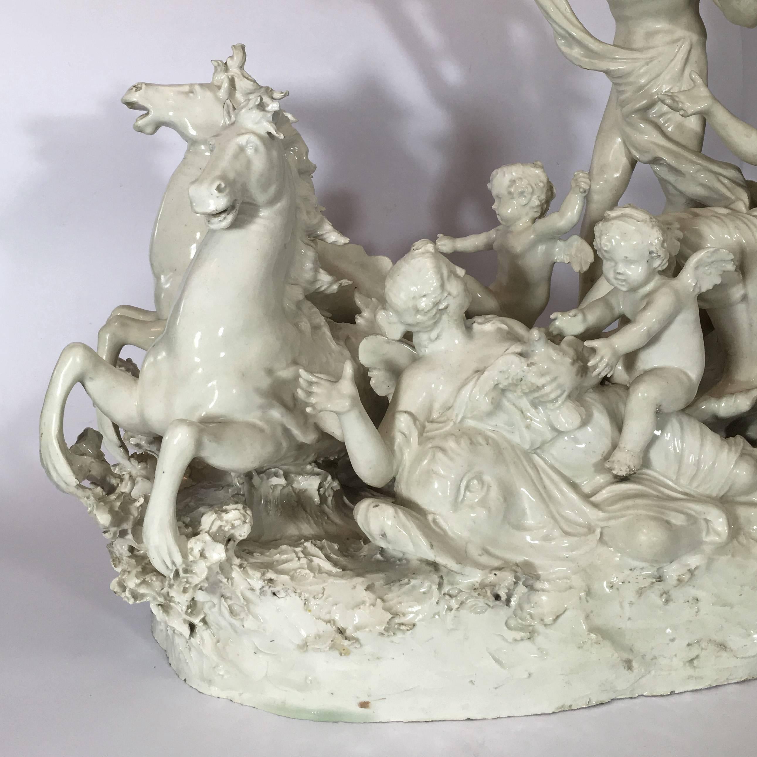 Italian 19th Century Capodimonte Porcelain Full-Relief Porcelain with Poseidon In Good Condition In Firenze, IT