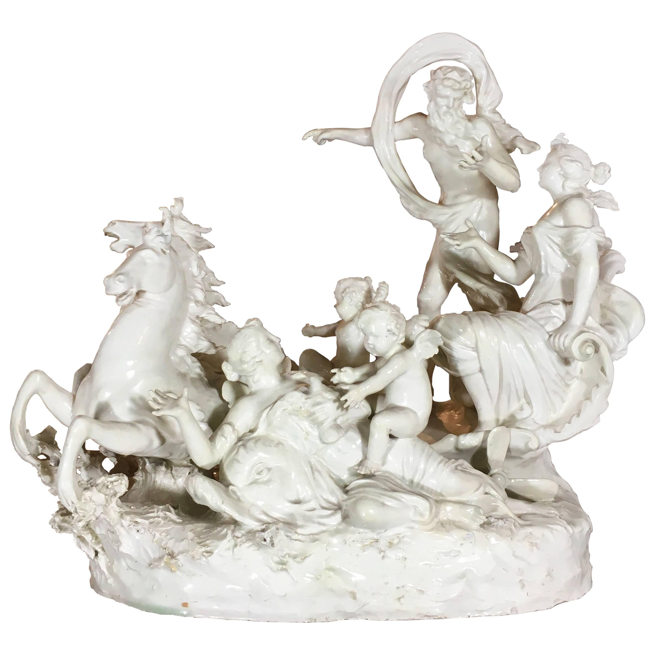 Italian 19th Century Capodimonte Porcelain Full-Relief Porcelain with Poseidon