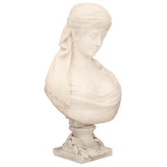 Italian 19th century Carrara marble bust of Cleopatra, signed C. Lapini 1888