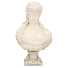 Italian 19th century Carrara marble bust of Cleopatra, signed C. Lapini 1888