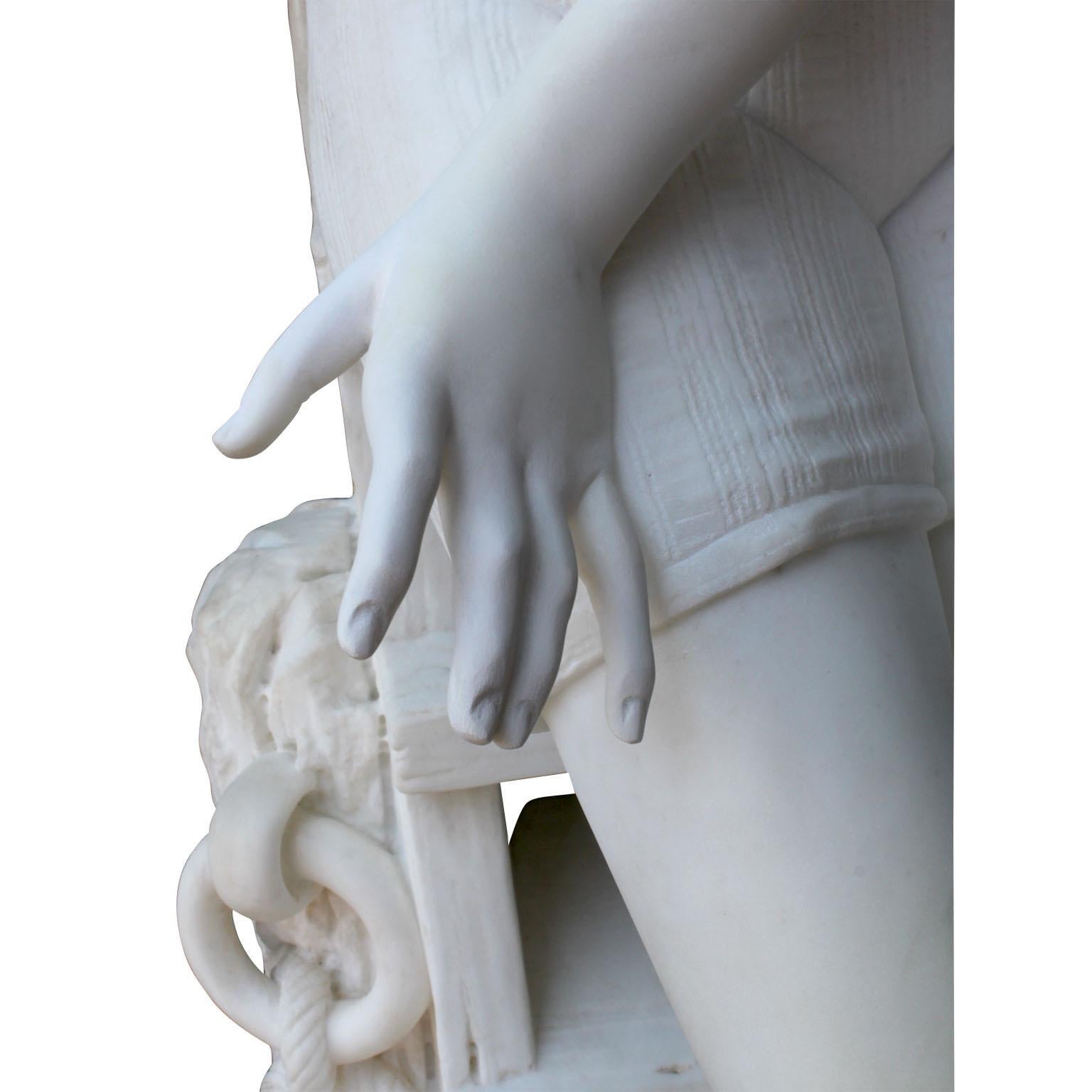 Italian 19th Century Carrara Marble Sculpture Going for a Swim by Emilio Fiaschi For Sale 4