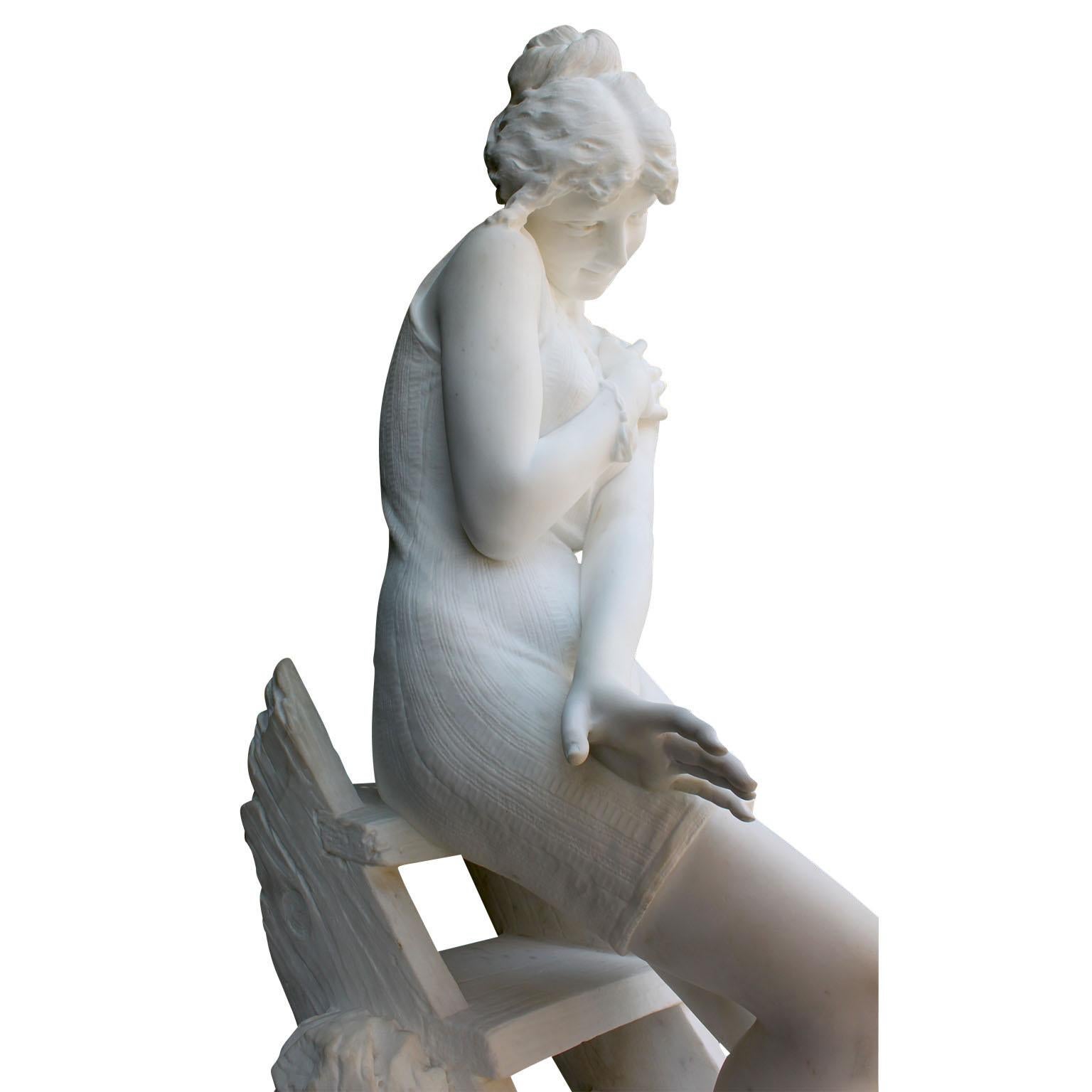 Italian 19th Century Carrara Marble Sculpture Going for a Swim by Emilio Fiaschi For Sale 13