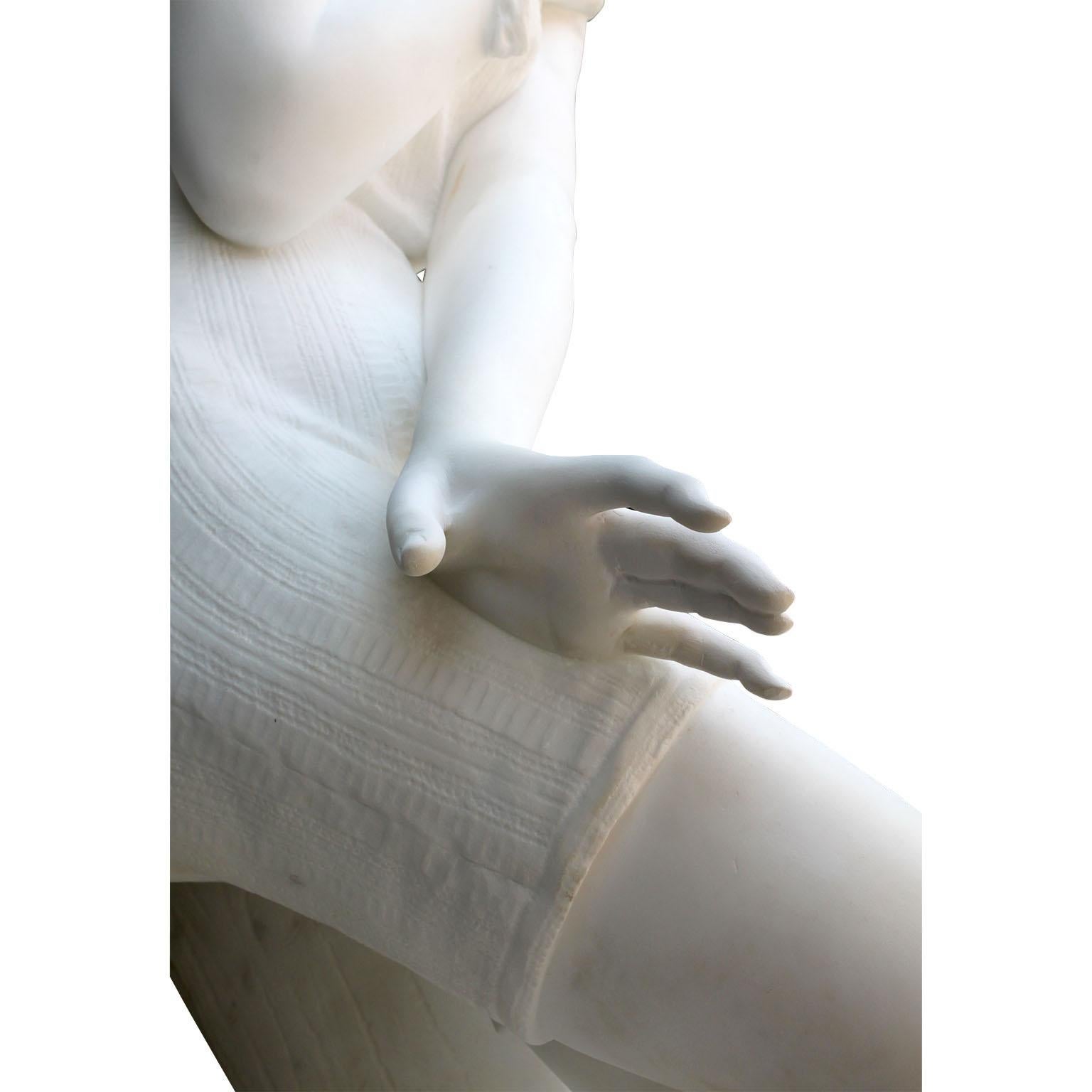 Sculpture italienne en marbre de Carrare du 19ème siècle représentant une plongée par Emilio Fiaschi Bon état - En vente à Los Angeles, CA