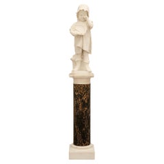Italienische Statue und Sockel aus Carrara-Marmor des 19. Jahrhunderts, signiert Galli Firenza