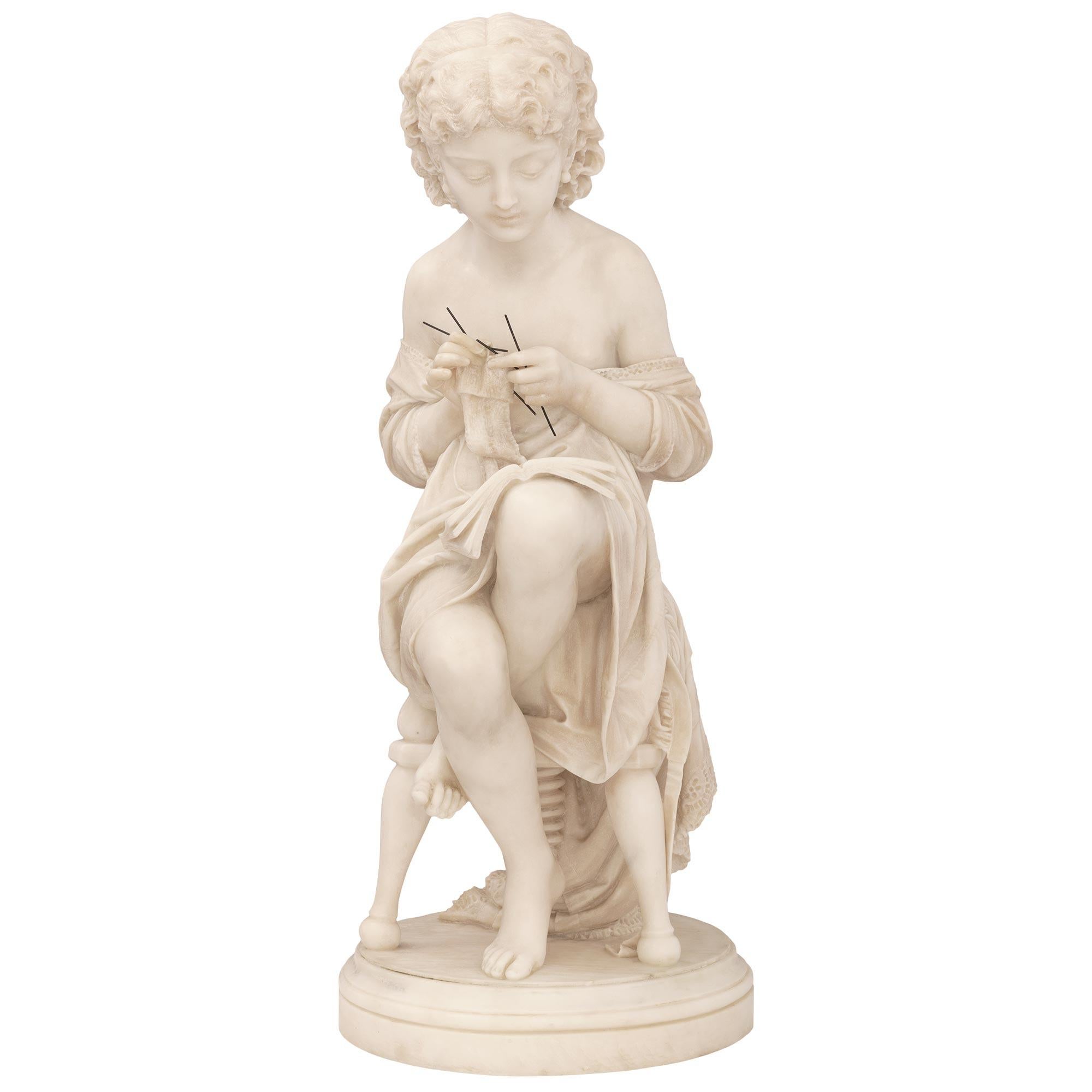 Italian 19th Century Carrara Marble Statue of a Young Girl For Sale 7