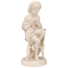 Italian 19th Century Carrara Marble Statue of a Young Girl