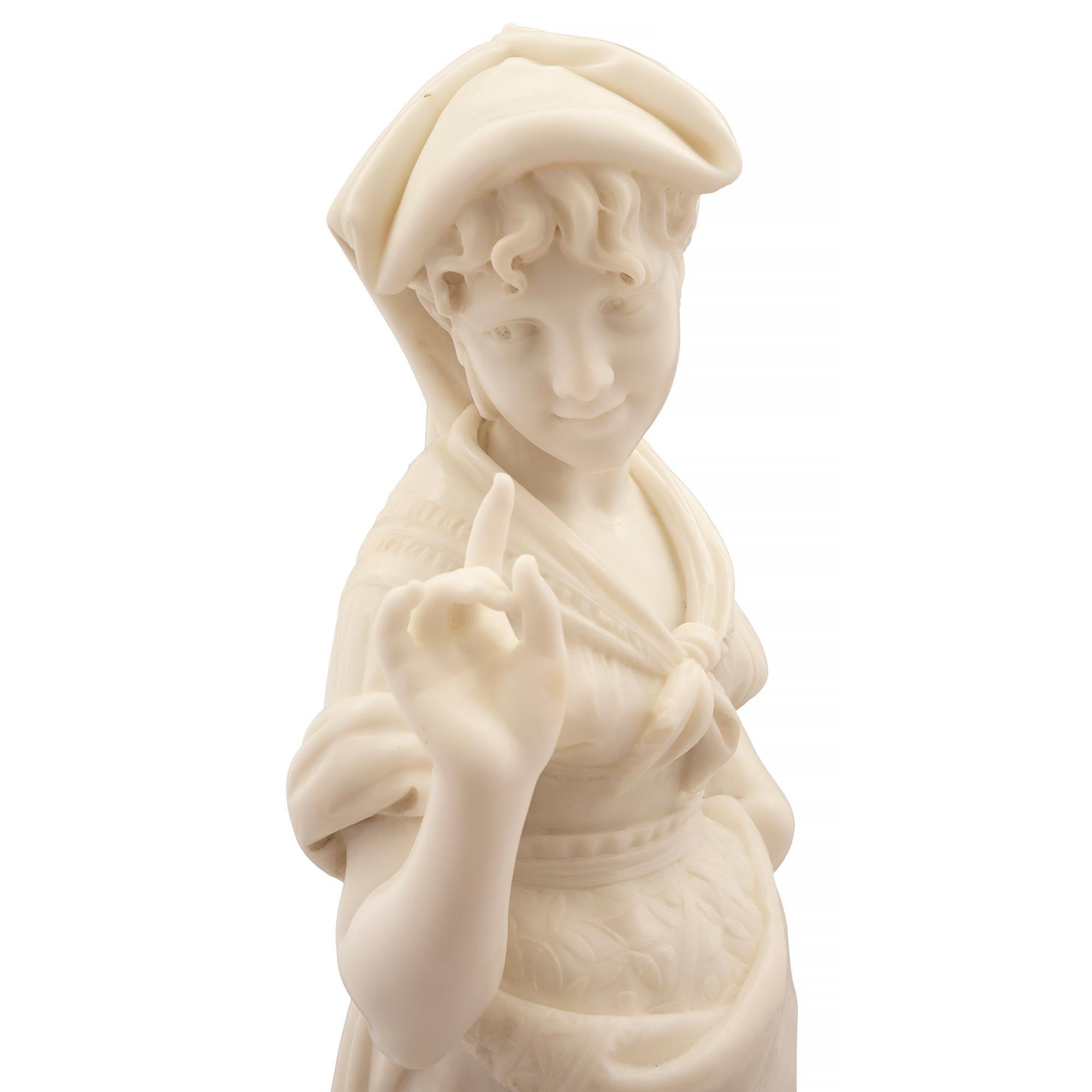 Italian 19th Century Carrara Marble Statue of a Young Girl For Sale 3
