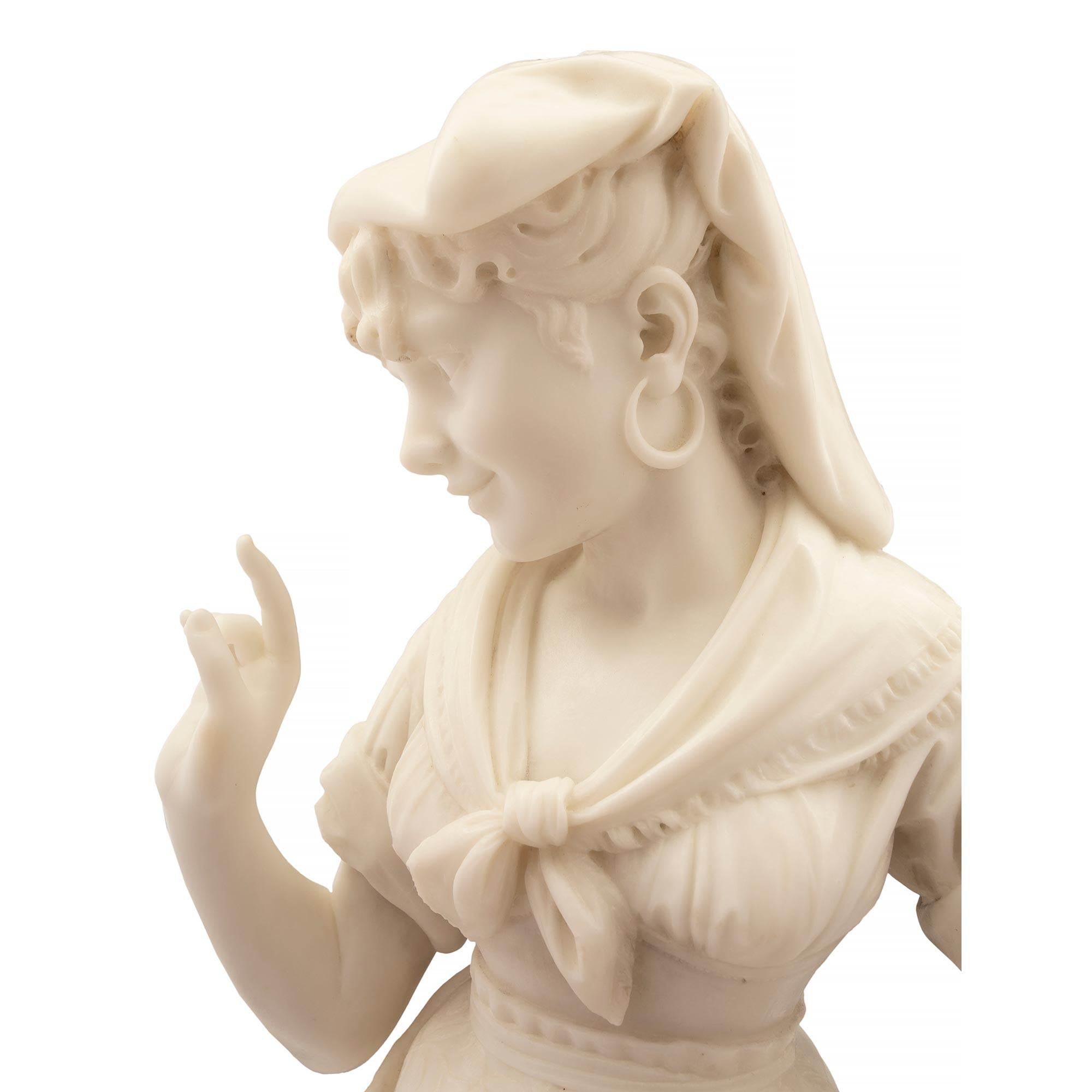 Italian 19th Century Carrara Marble Statue of a Young Girl For Sale 4