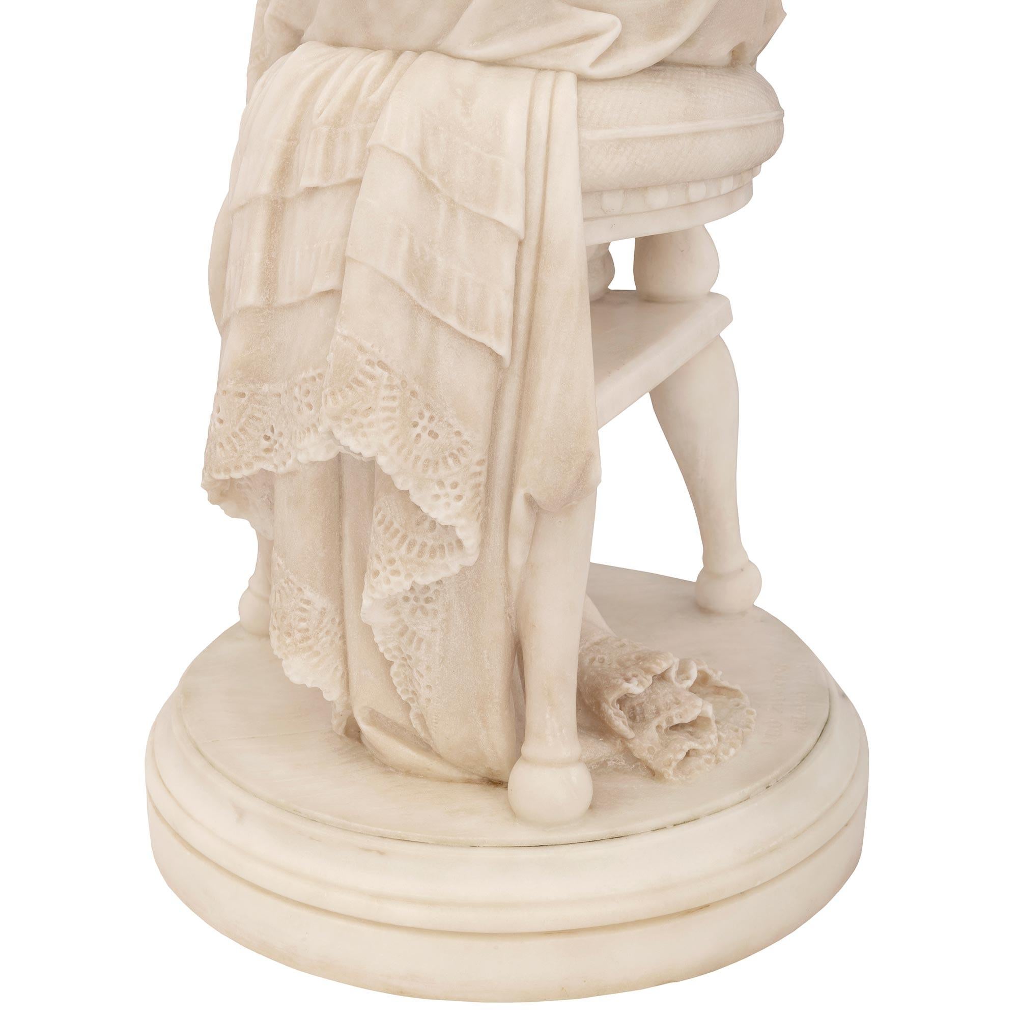 Italian 19th Century Carrara Marble Statue of a Young Girl For Sale 4