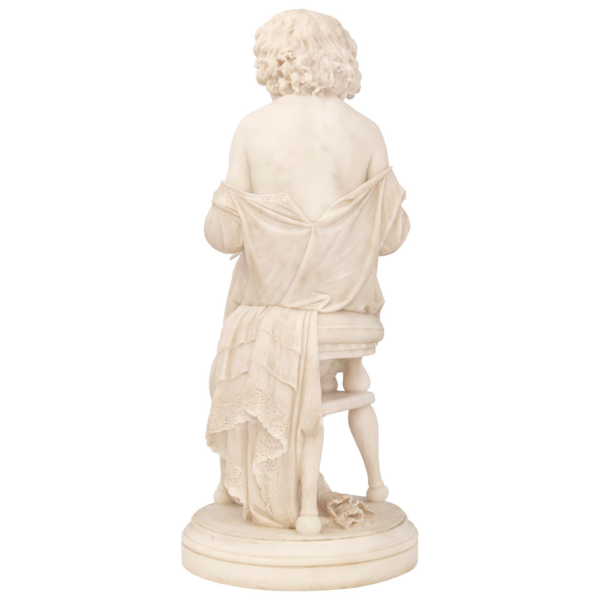 Italian 19th Century Carrara Marble Statue of a Young Girl For Sale 6