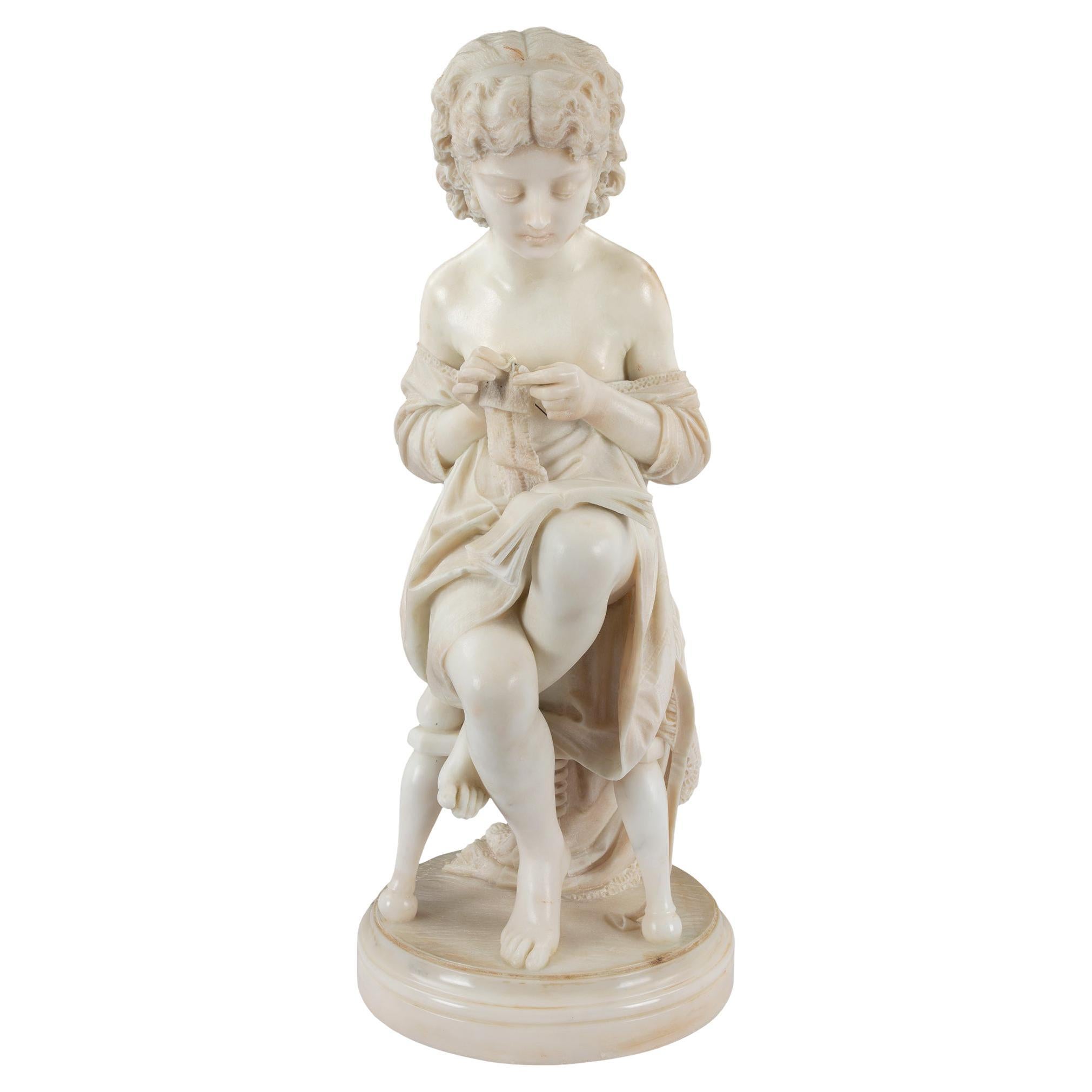 Italian 19th Century White Carrara Marble Statue of a Young Girl For ...