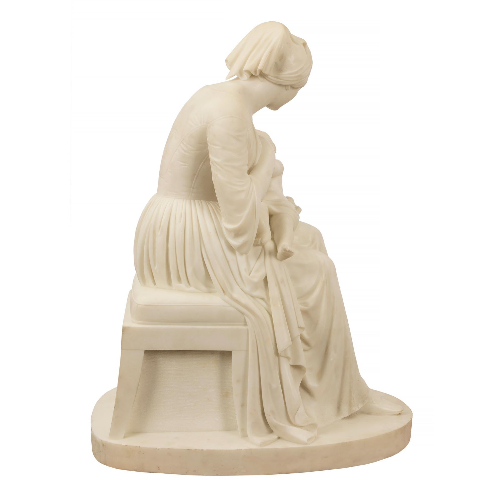 Italian 19th Century Carrara Marble Statue of Mother and Child, Signed Franchi In Good Condition For Sale In West Palm Beach, FL